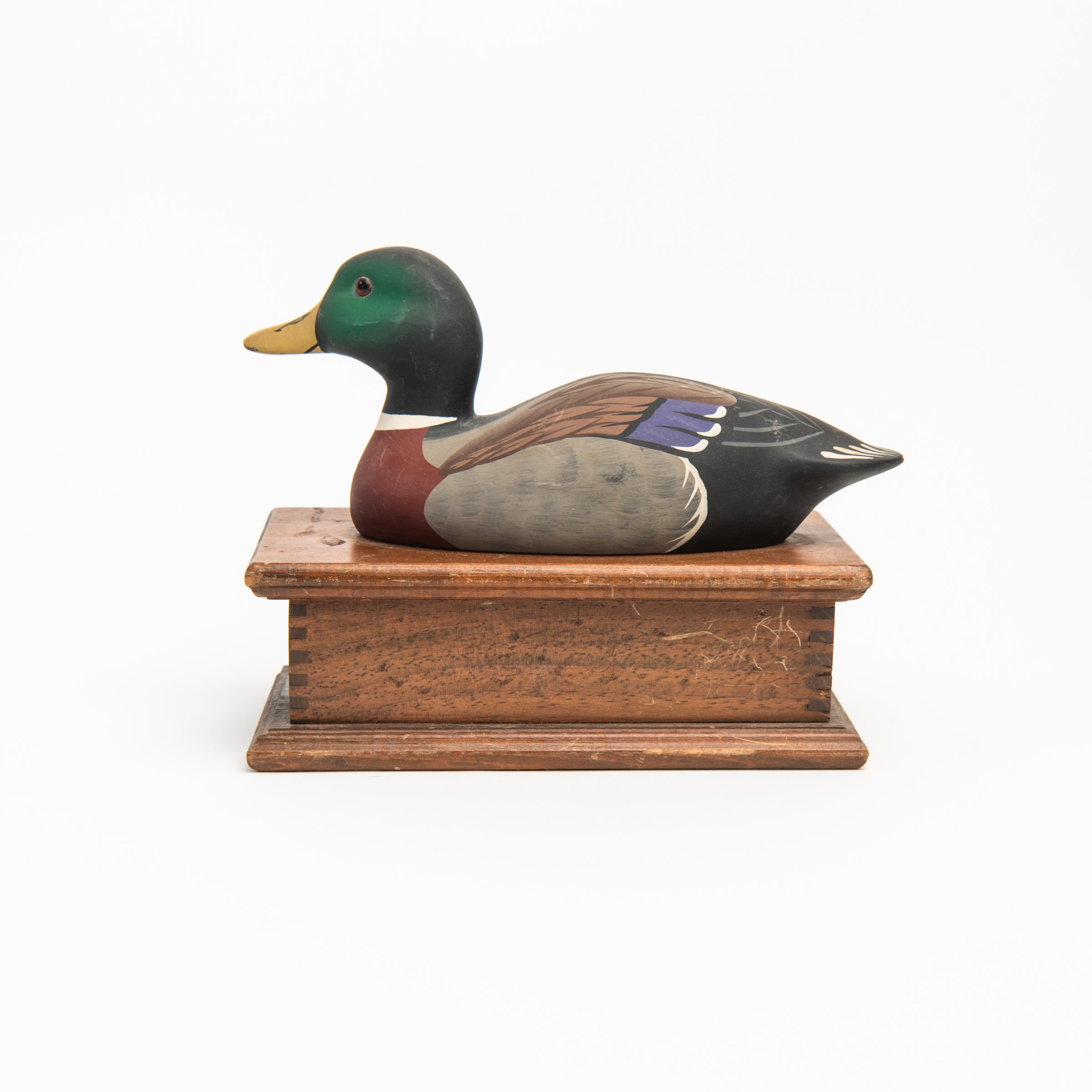 Vintage Drake Duck Decoy Box on a white background at Addison West