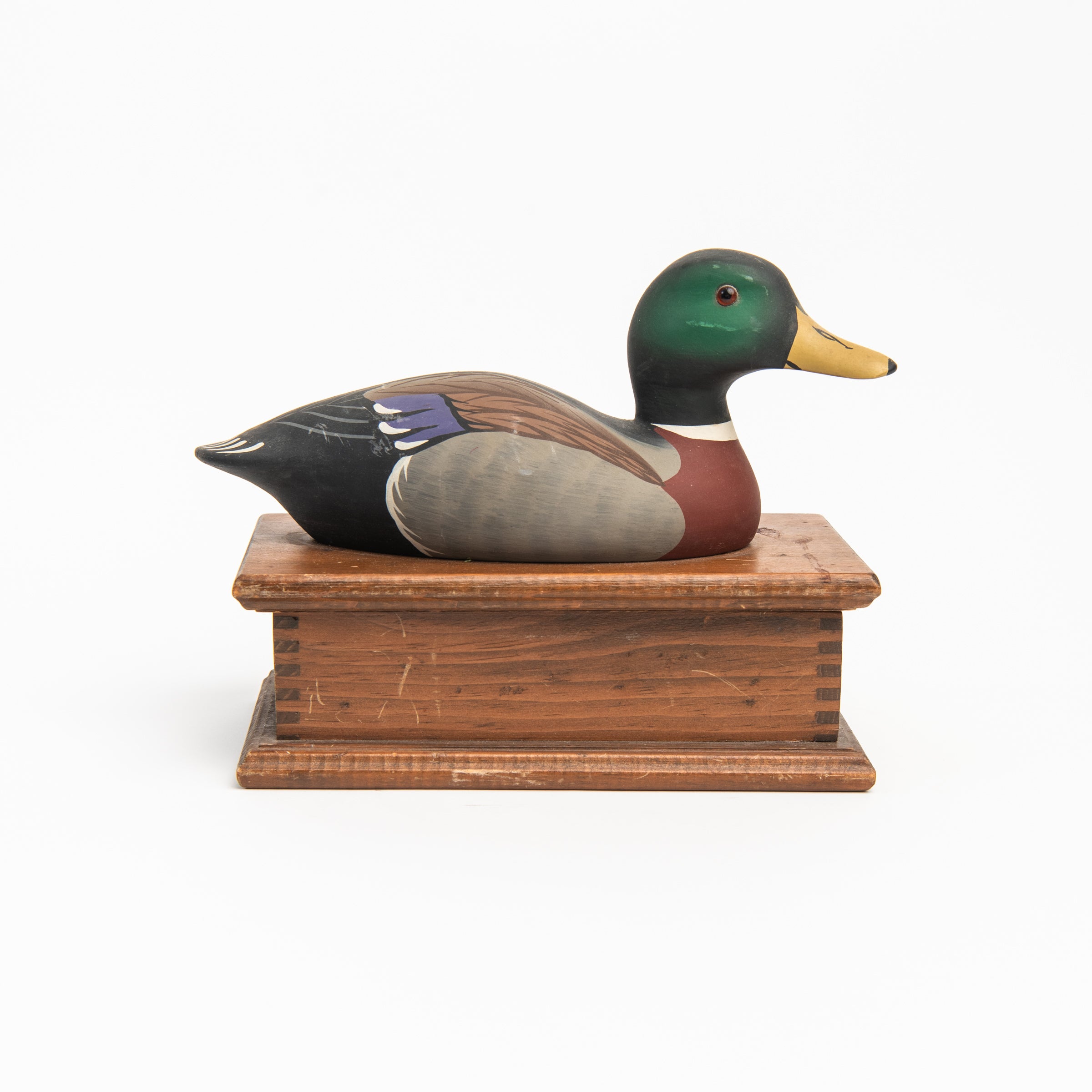 Vintage Drake Duck Decoy Box on a white background at Addison West