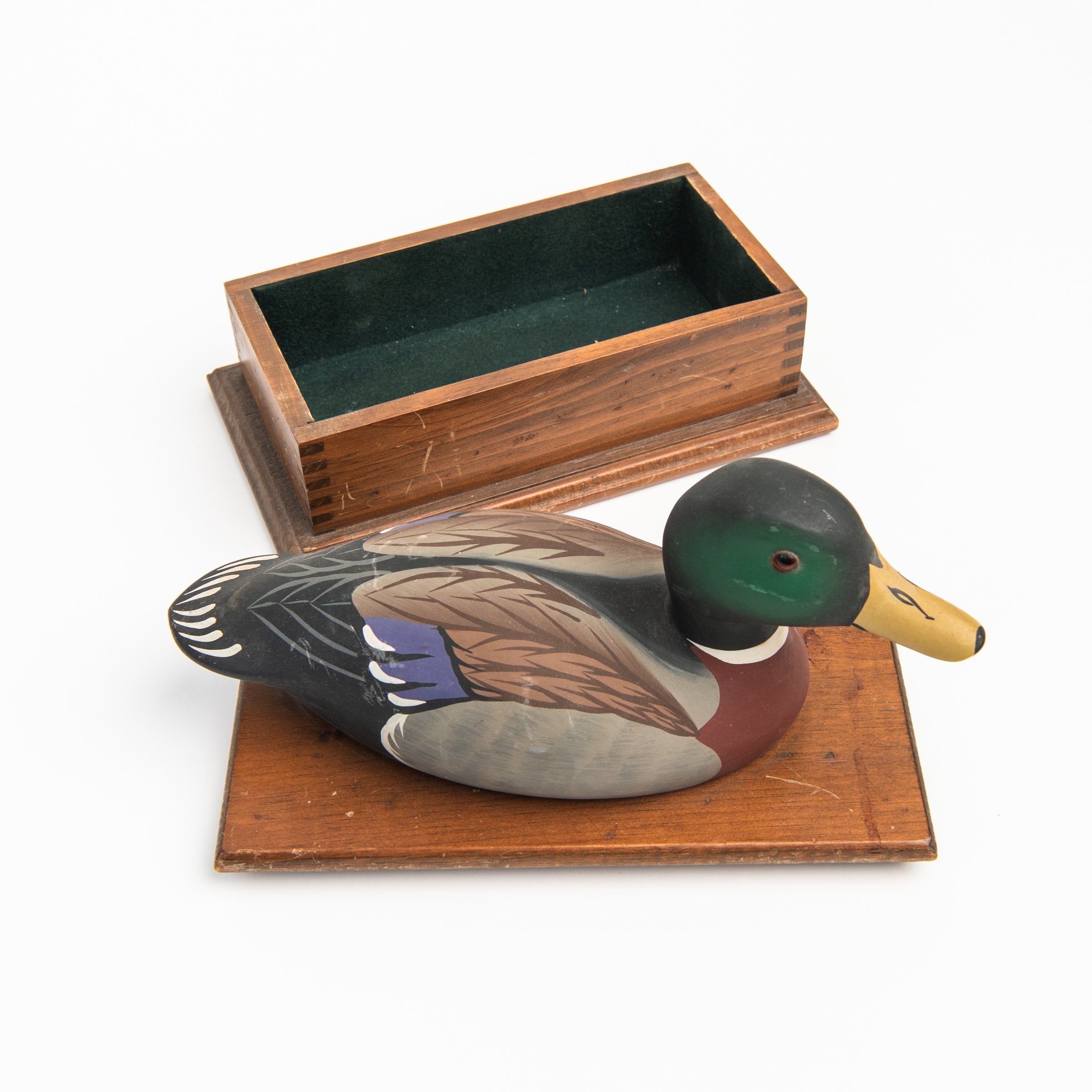 Vintage Drake Duck Decoy Box on a white background at Addison West
