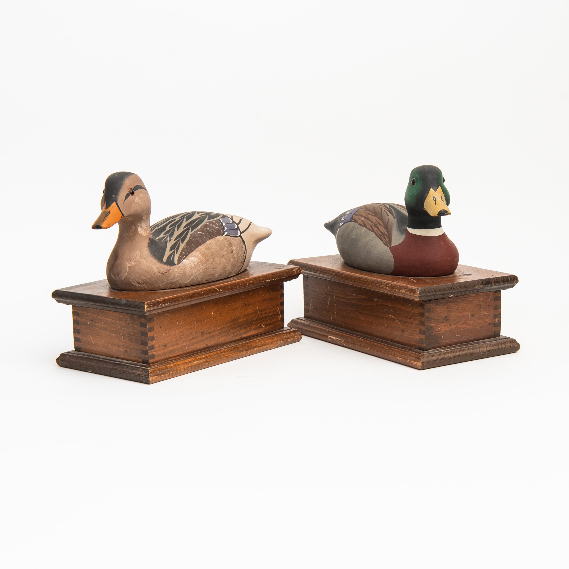 Vintage Hen and Drake Duck Decoy Box on a white background at Addison West