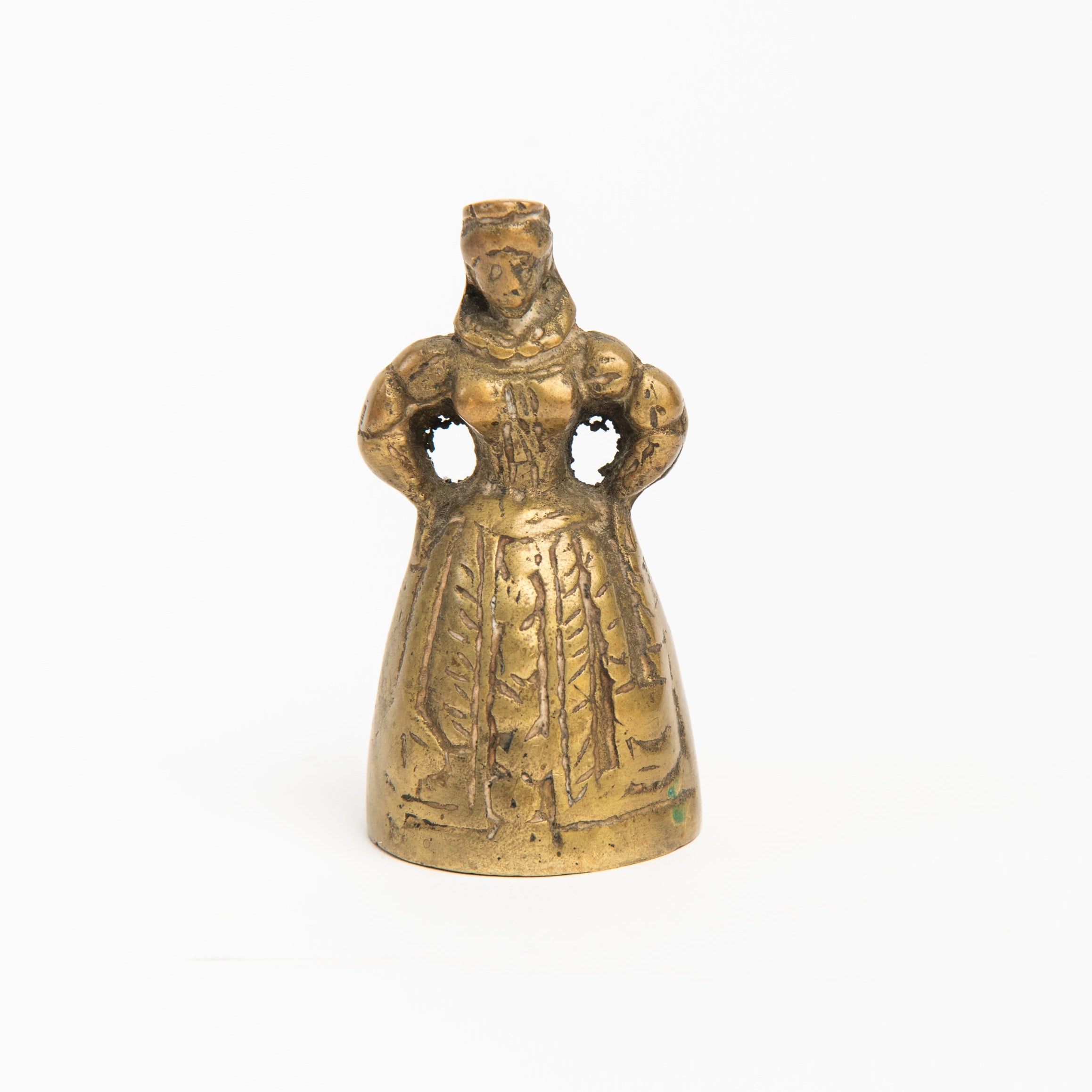 Vintage Brass Lady Bell on a white background at Addison West