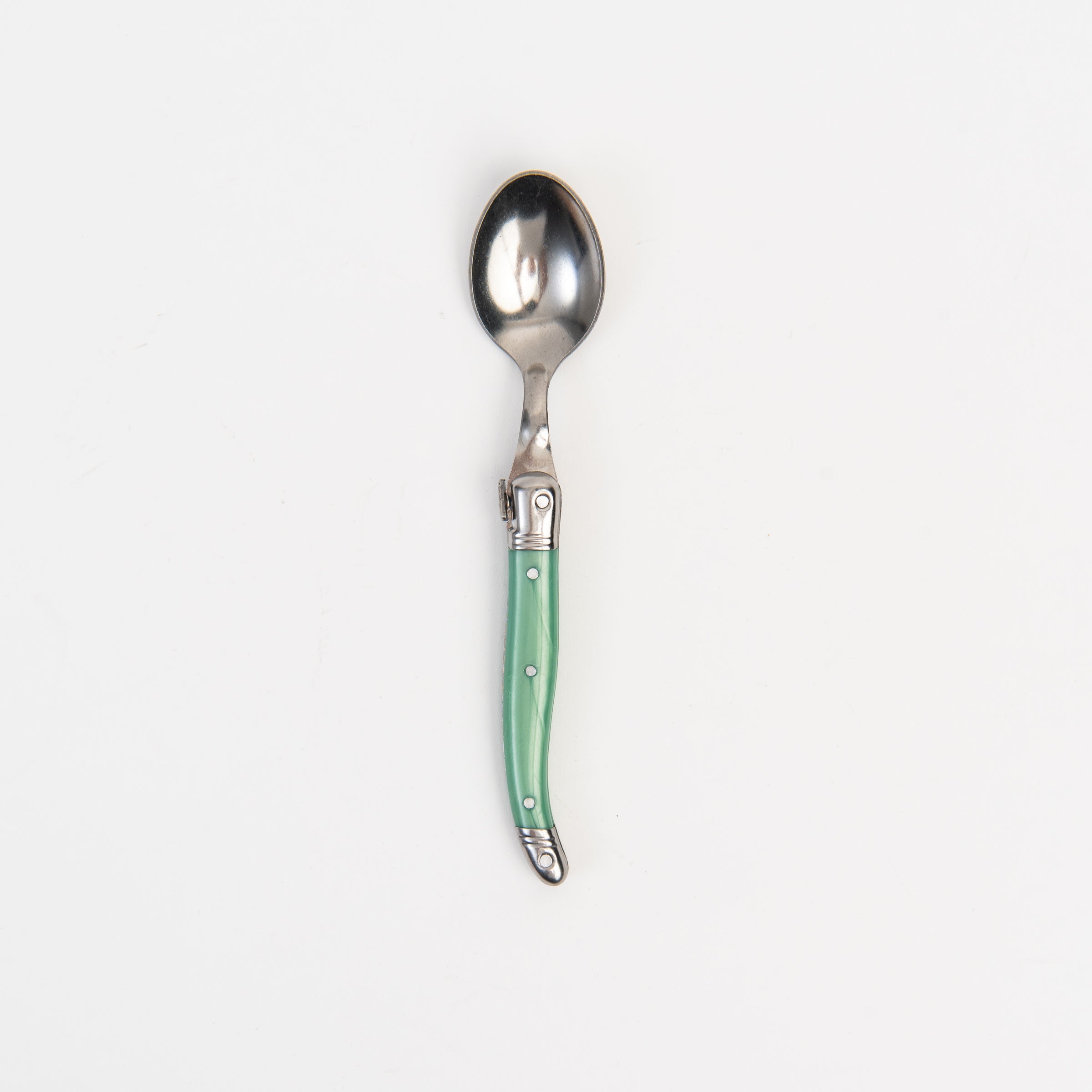 Laguiole Rainbow Spoon green on a white background at Addison West