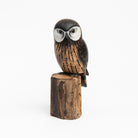 Saw Whet Owl Hand Carved Ornament on a white background at Addison West