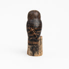 Saw Whet Owl Hand Carved Ornament on a white background at Addison West