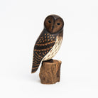 Barred Owl Carved Wooden Ornament on a white background at Addison West