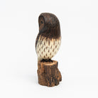 Barred Owl Carved Wooden Ornament on a white background at Addison West