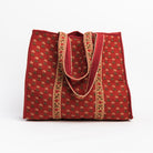 Hand Block Print Tote in Autumn Auburn on a white background at Addison West