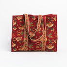 Hand Block Print Tote in Autumn Auburn on a white background at Addison West