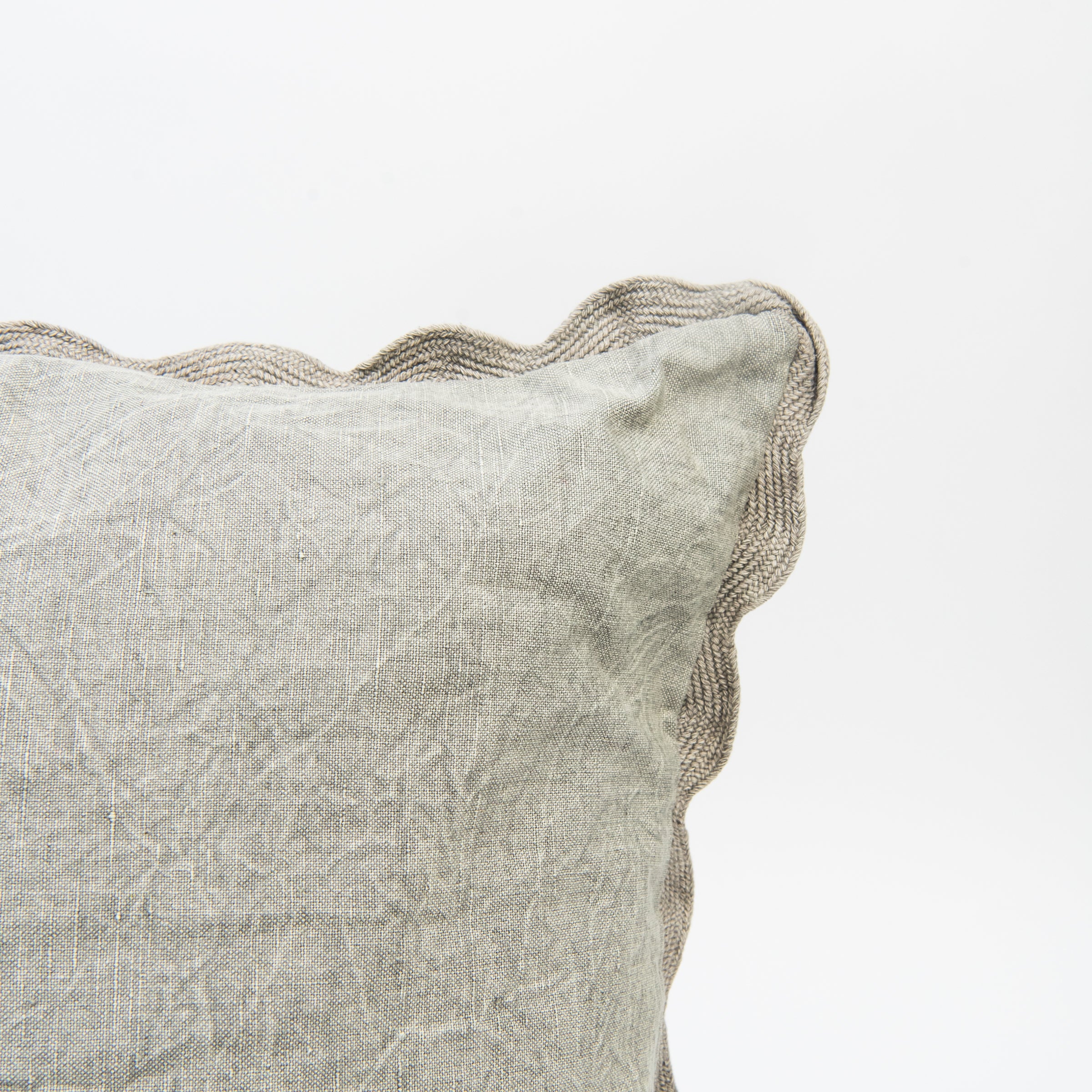 Close up of Scalloped Edge 20" Pillow in Sage Green on a white background at Addison West