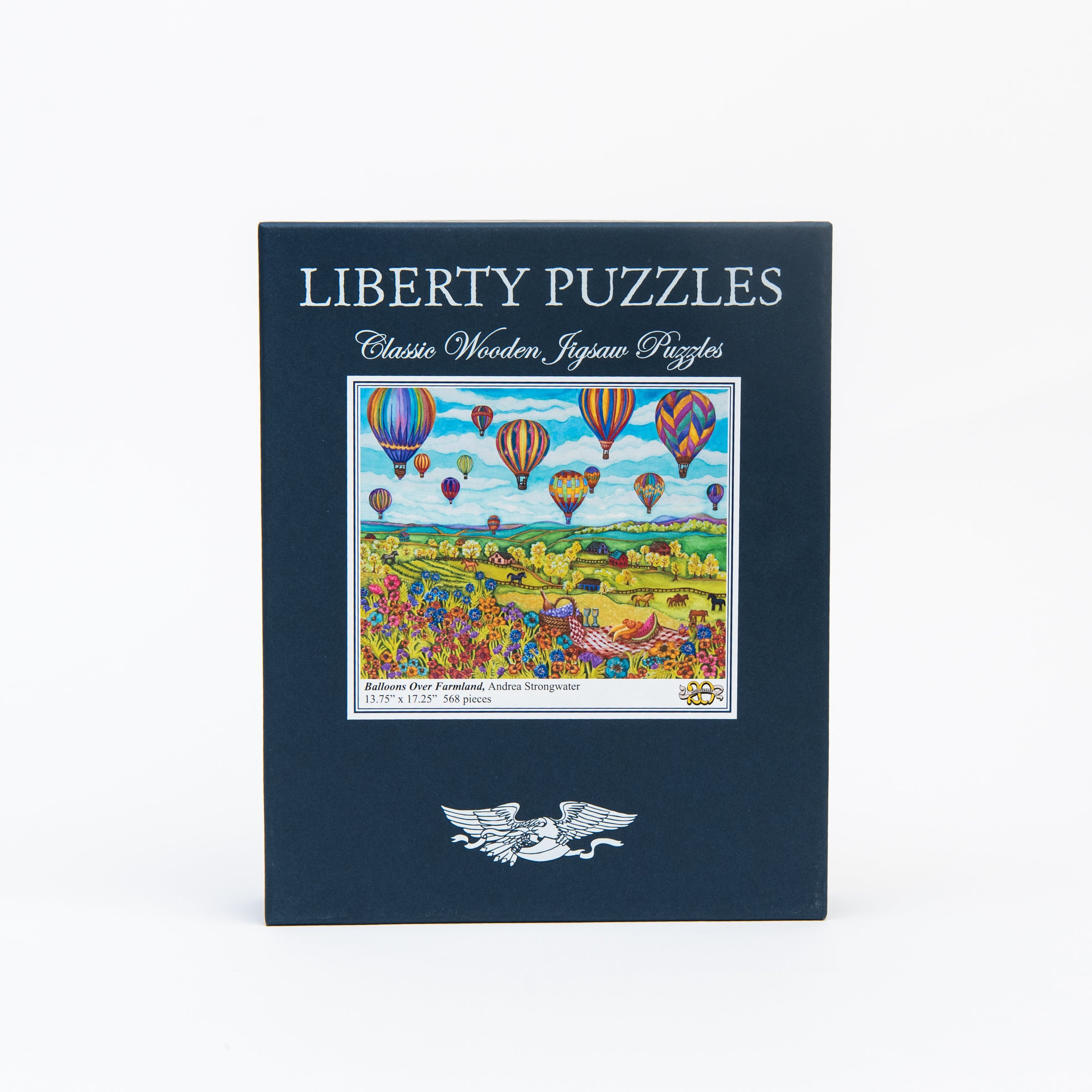 Liberty Puzzle Balloons Over Farmland on a white background at Addison West