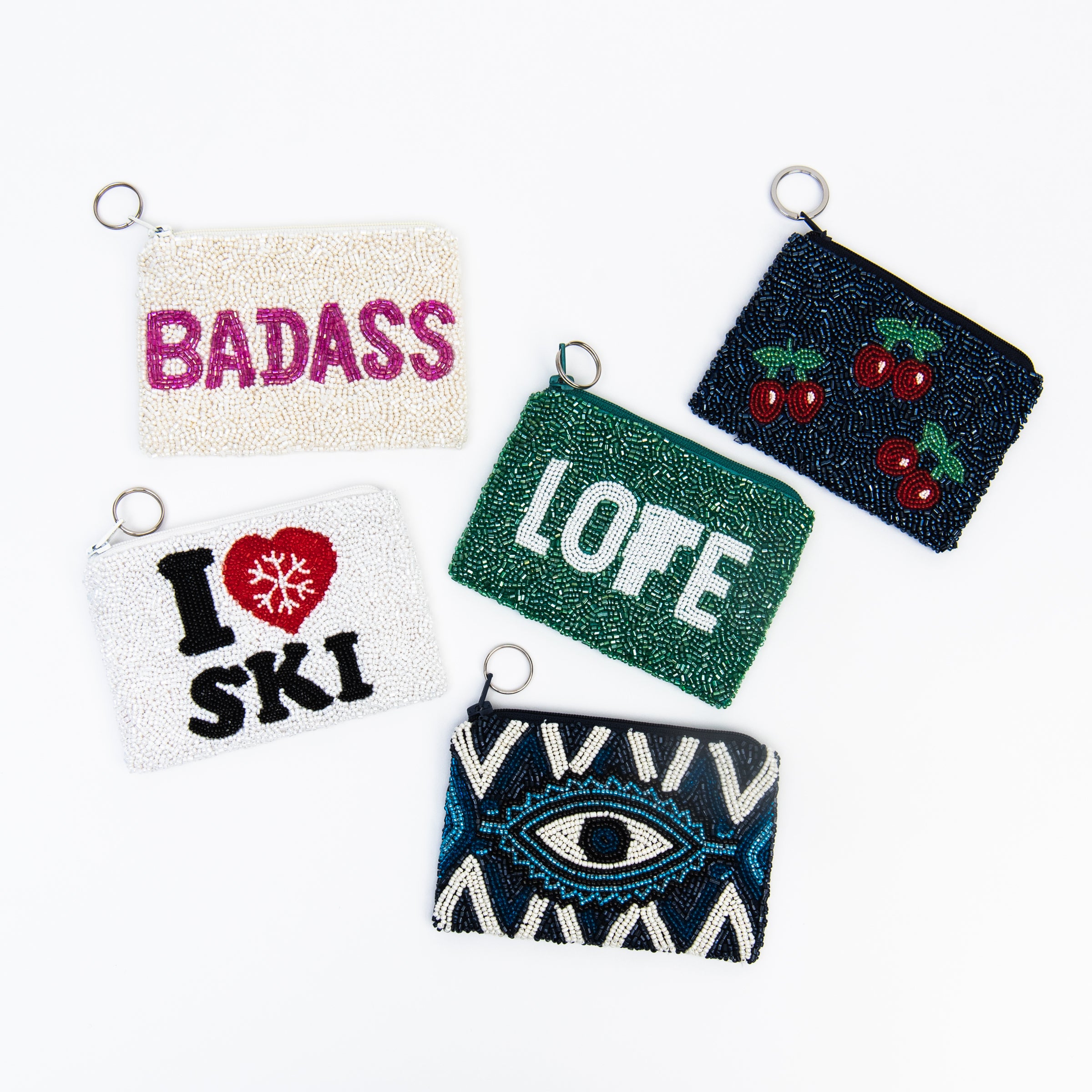 Beaded coin purses on a white background at Addison West