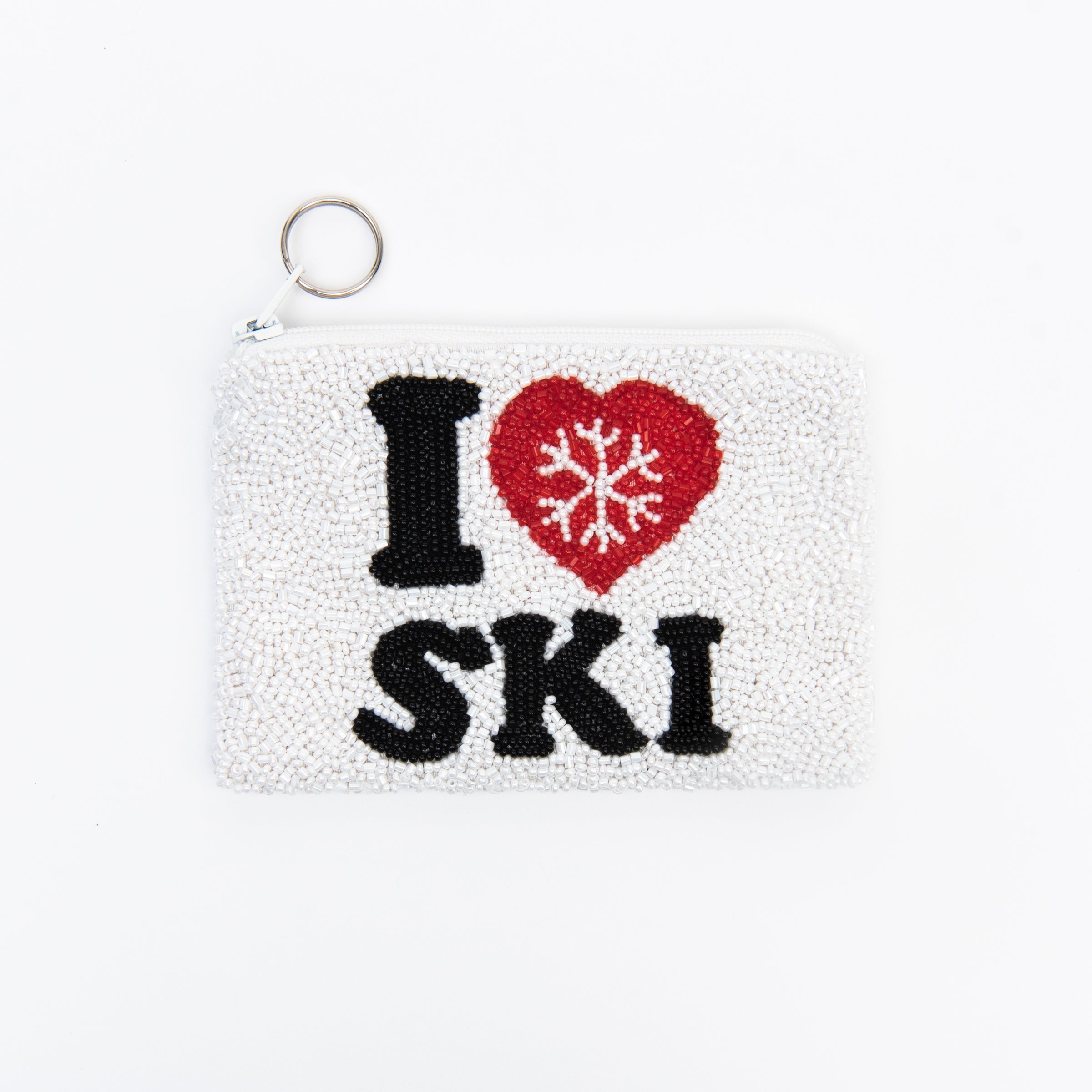 Ski Love Beaded Coin Purse on a white background at Addison West