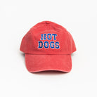 Hot Dog Baseball Hat, Red on a white background at Addison West