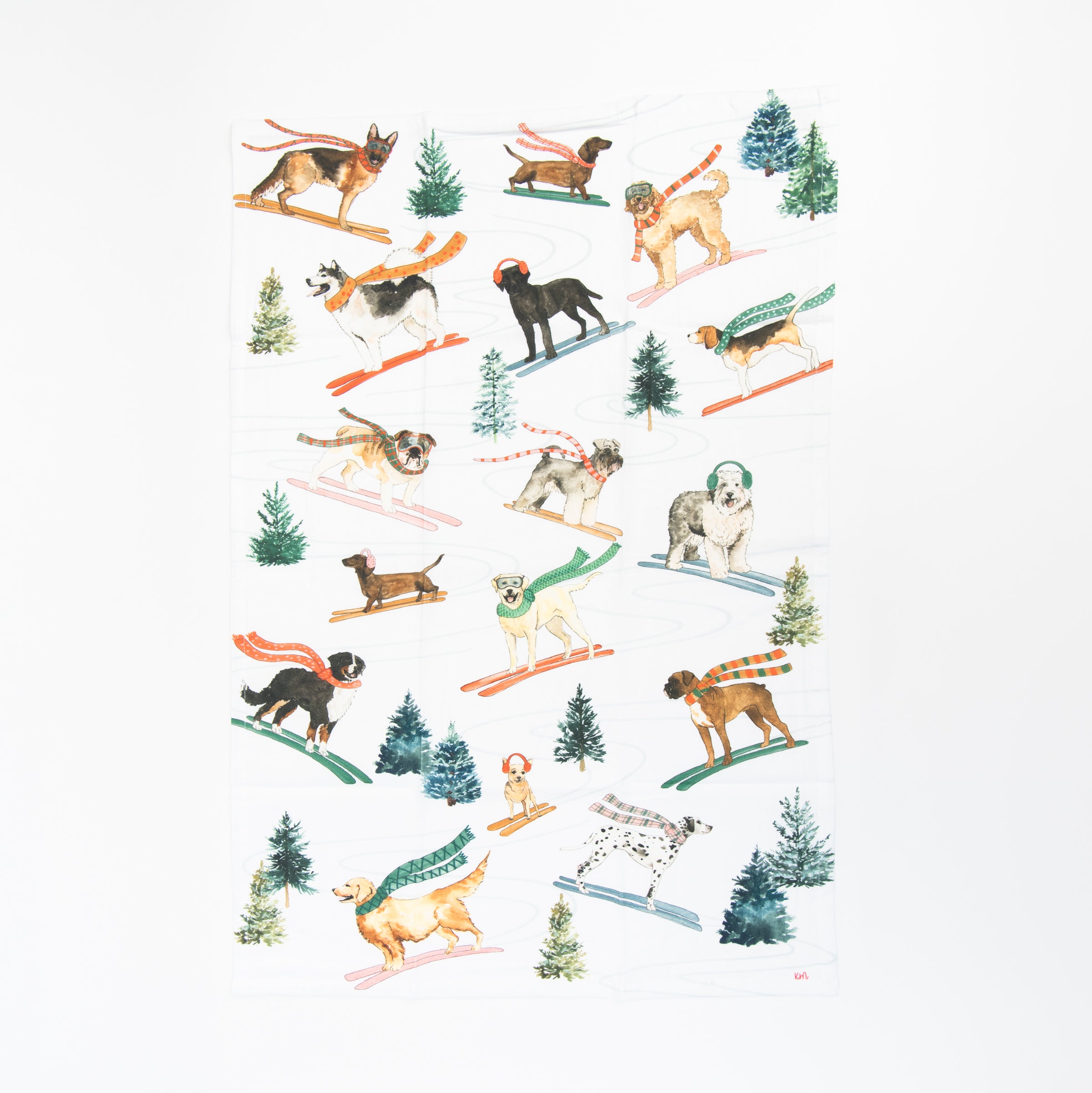 Holiday Ski Dogs Tea Towel on a white background at Addison West