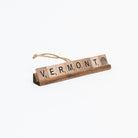 Vermont Scrabble Ornament on a white background at Addison West