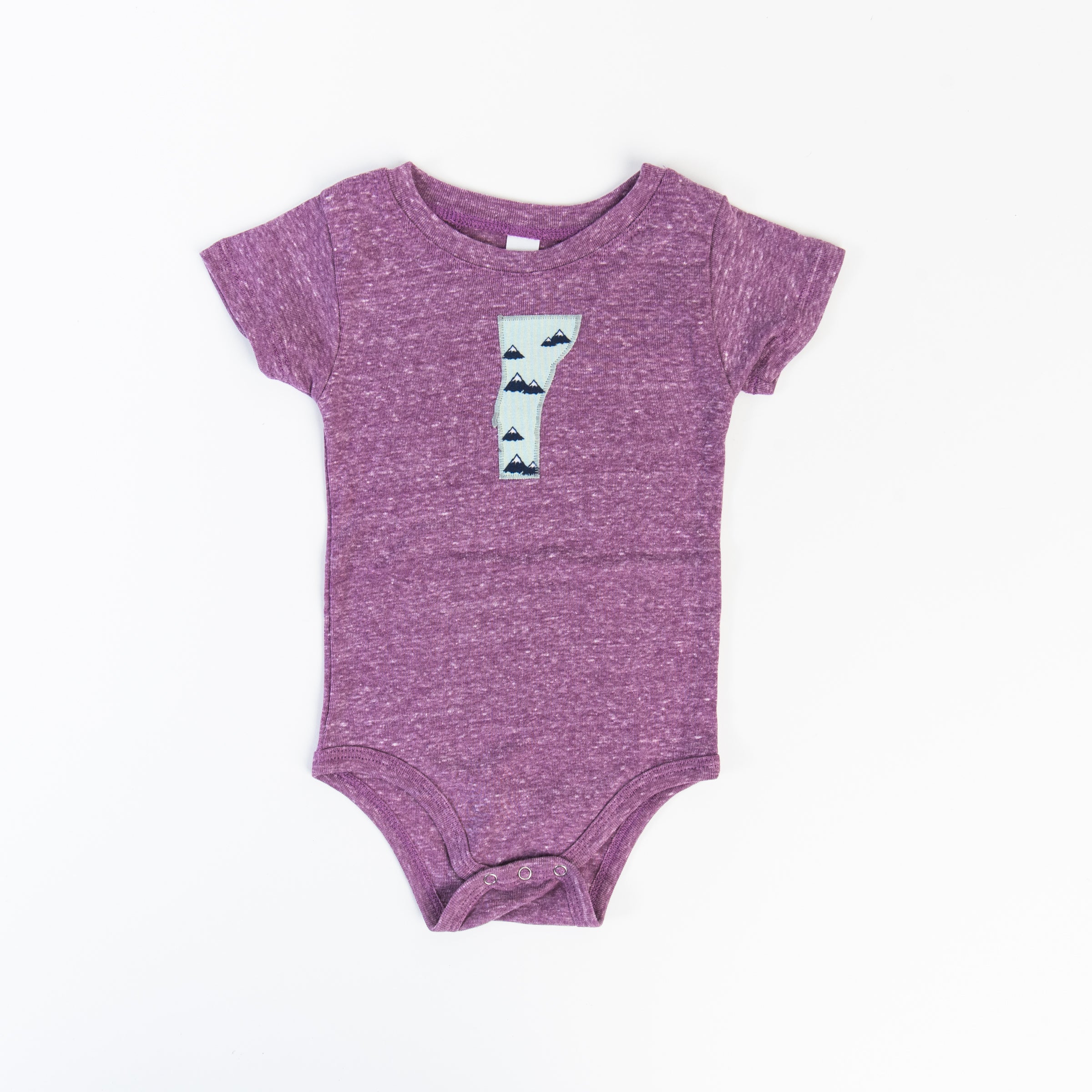 Vermont Baby Bodysuit - Purple Mtn on a white background at Addison West
