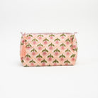 LargeMona Print Toiletry Bag in Pink on a white background at Addison West