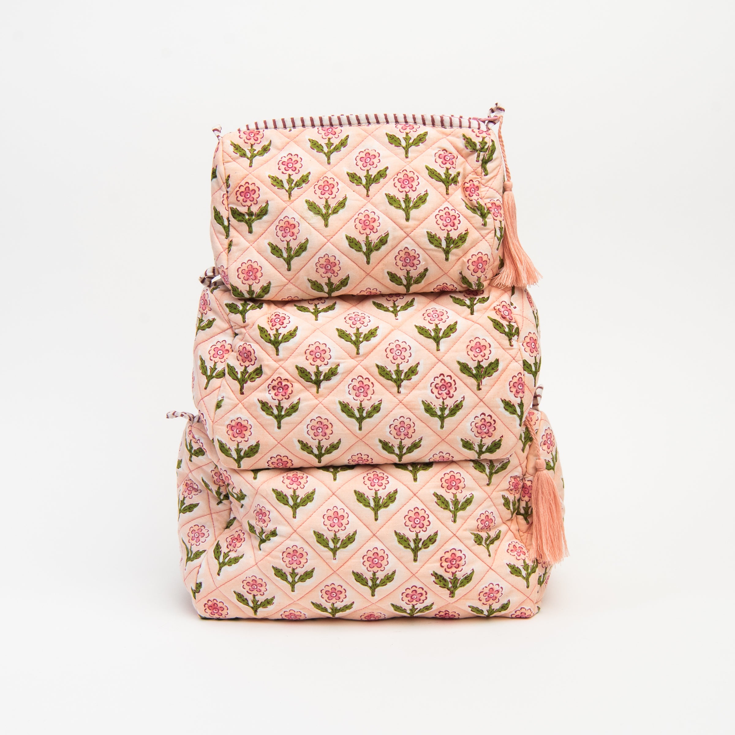Mona Print Toiletry Bag in Pink on a white background at Addison West