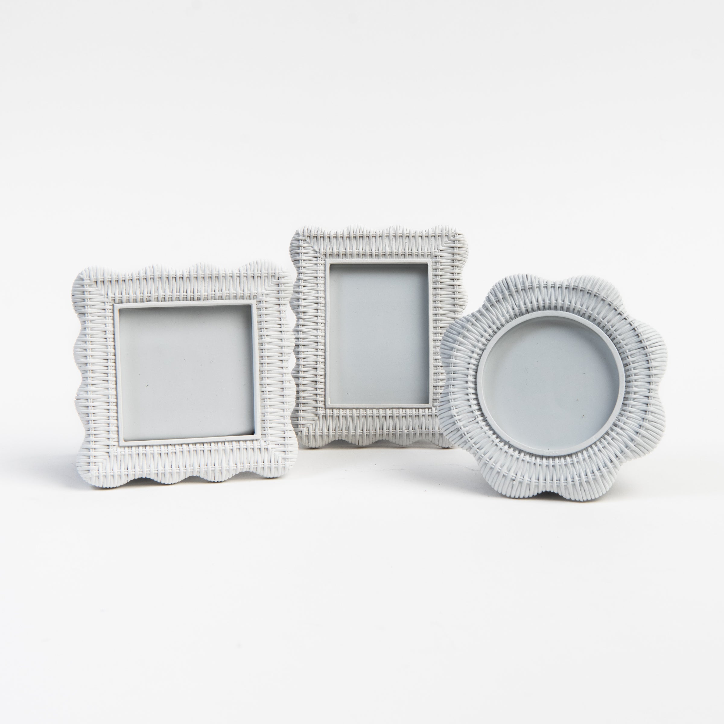 Scalloped Rattan Weave Picture Frame on a white background at Addison West