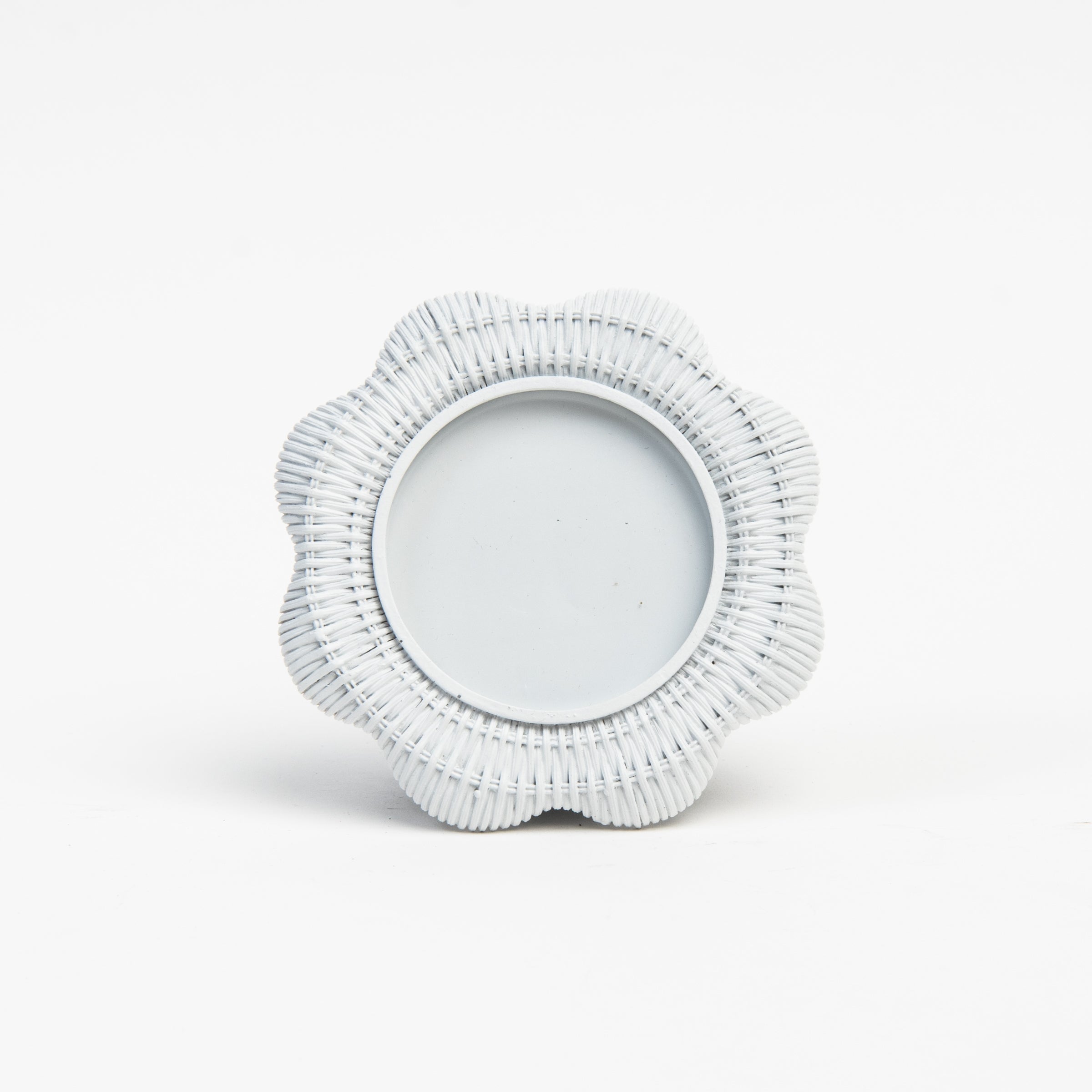 Scalloped Rattan Weave Picture Frame on a white background at Addison West