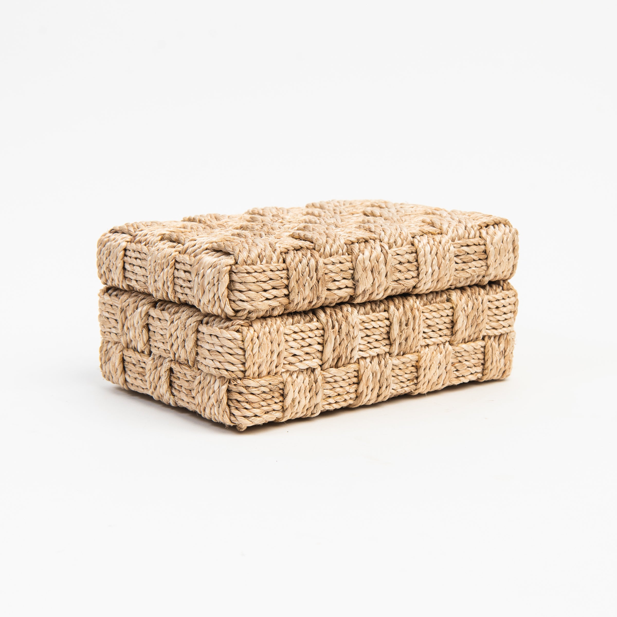 Small Natural Abaca Rope Hinged Box on a white background at Addison West