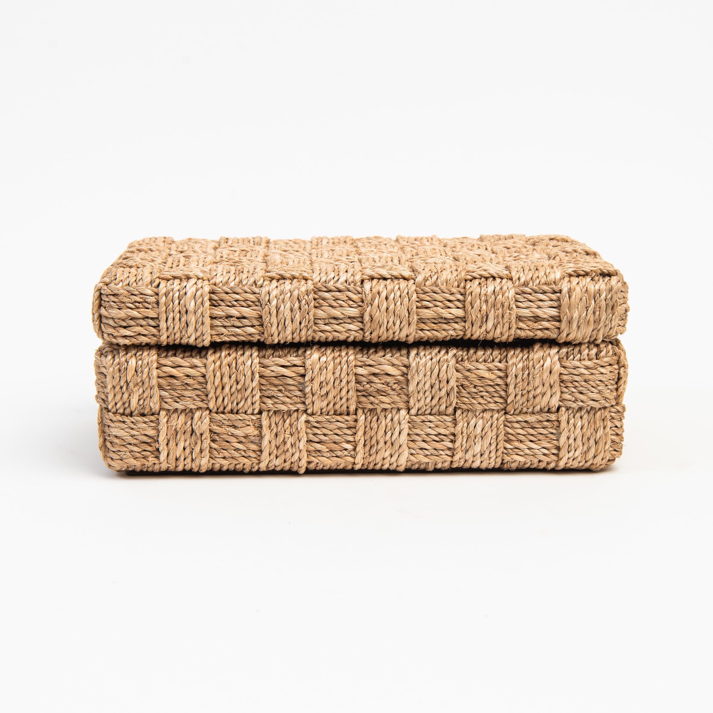 Large Natural Abaca Rope Hinged Box on a white background at Addison West