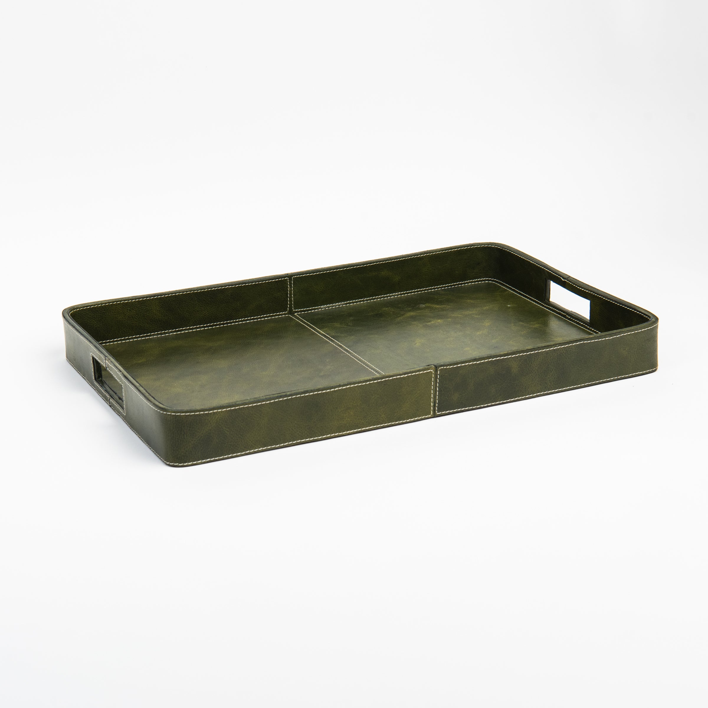 Olive Leather Tray on a white background at Addison West