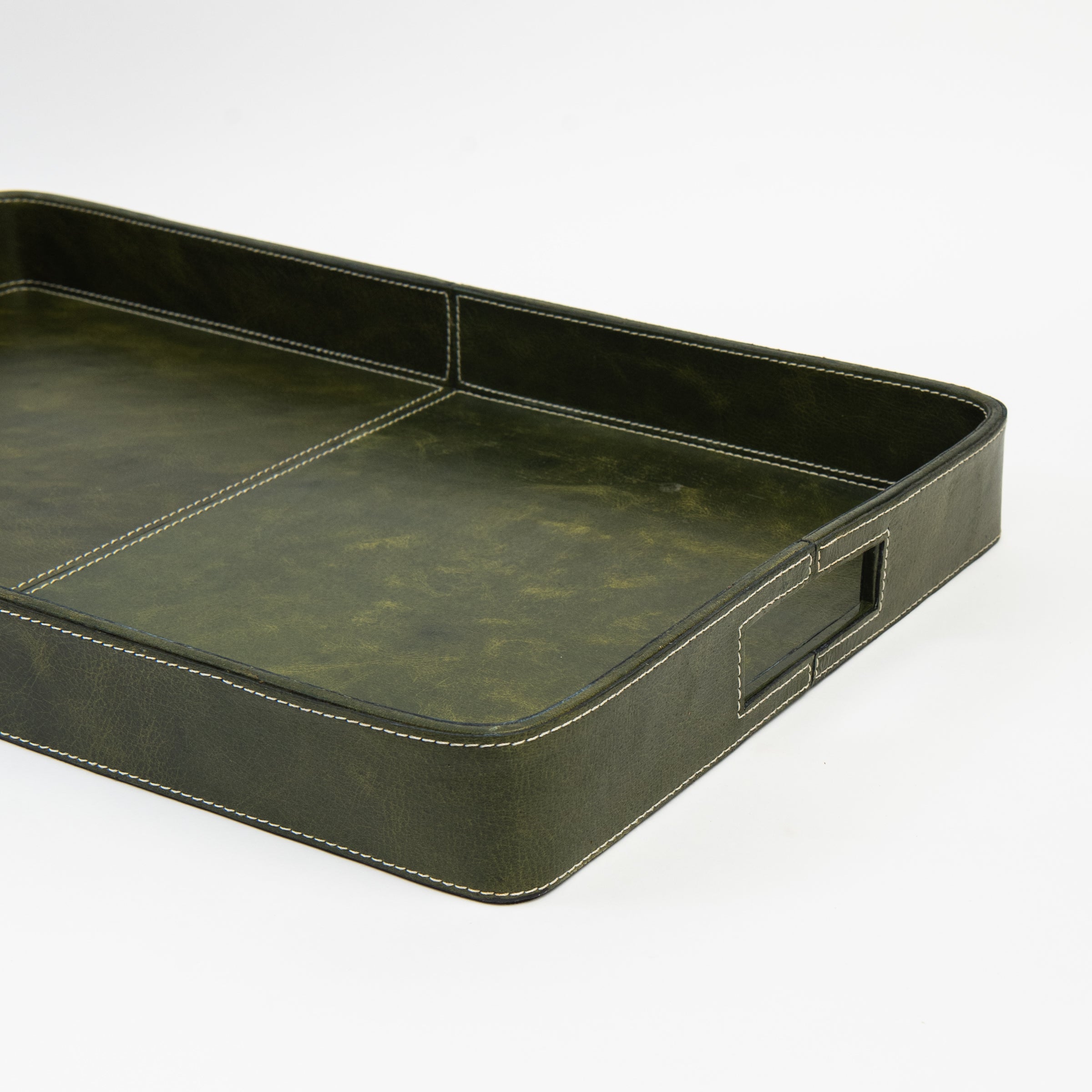 Olive Leather Tray on a white background at Addison West