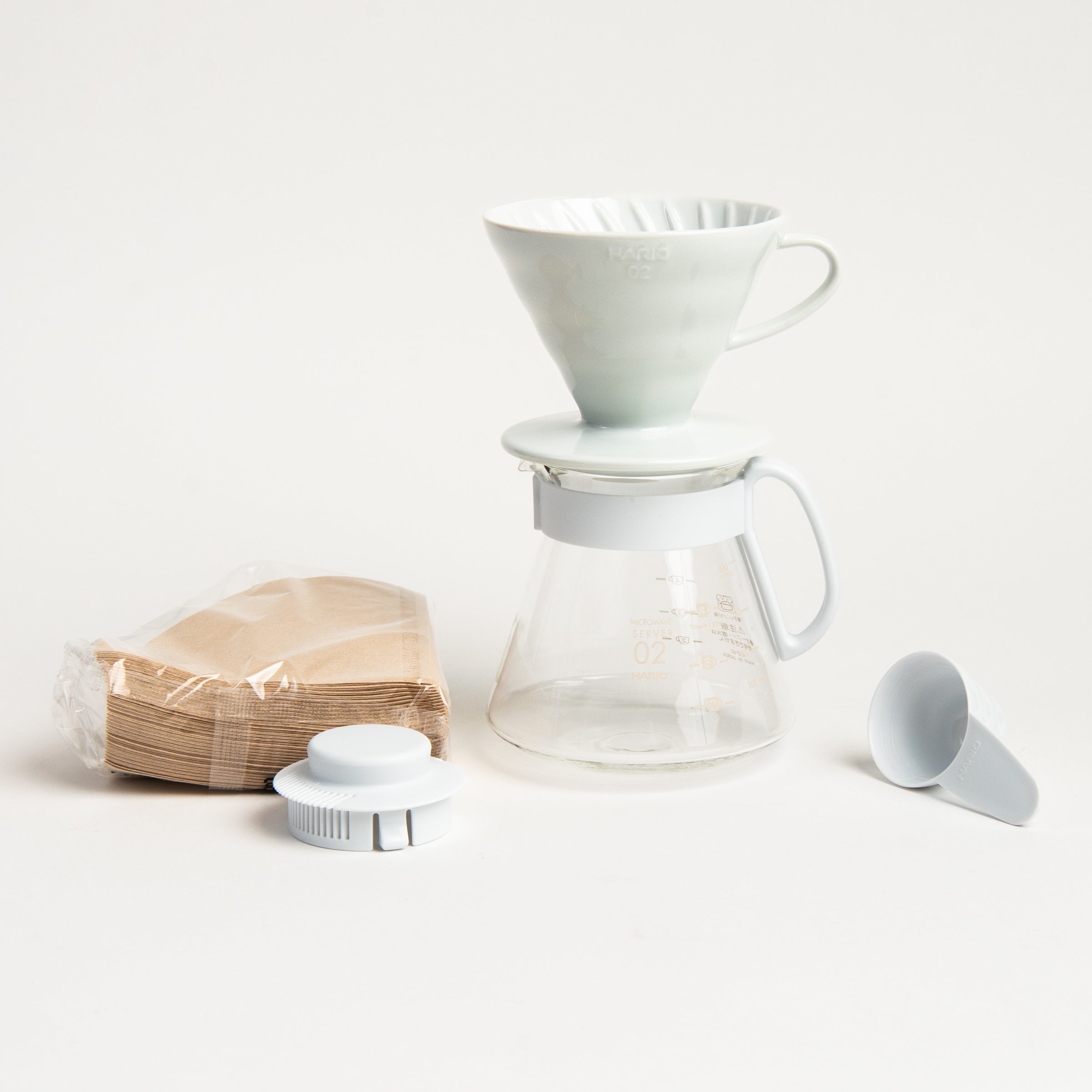 Hario V60 Ceramic Pour Over Coffee Set on a white background at Addison West