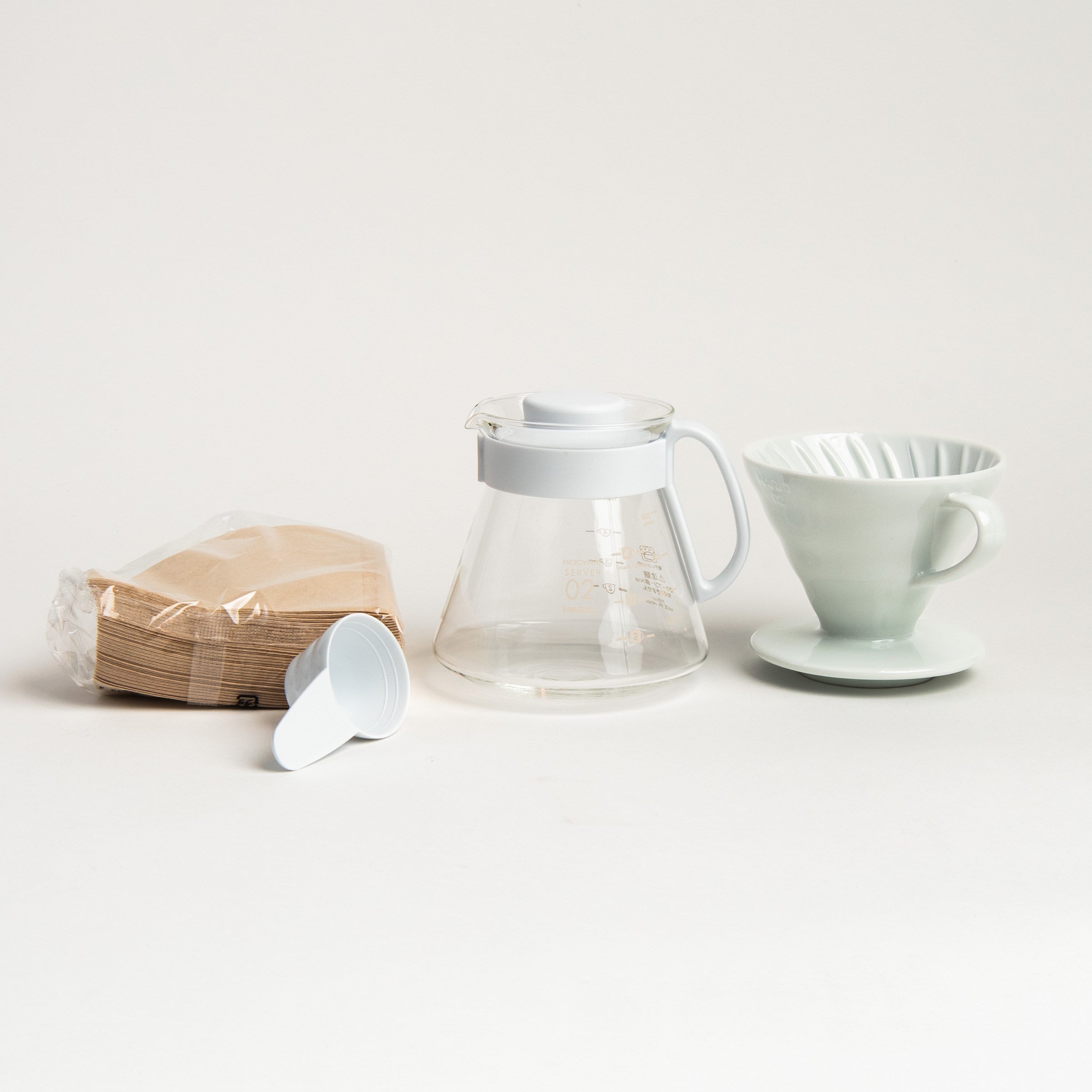 Hario V60 Ceramic Pour Over Coffee Set on a white background at Addison West