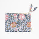 Block Print Pouch in Blue on a white background at Addison West