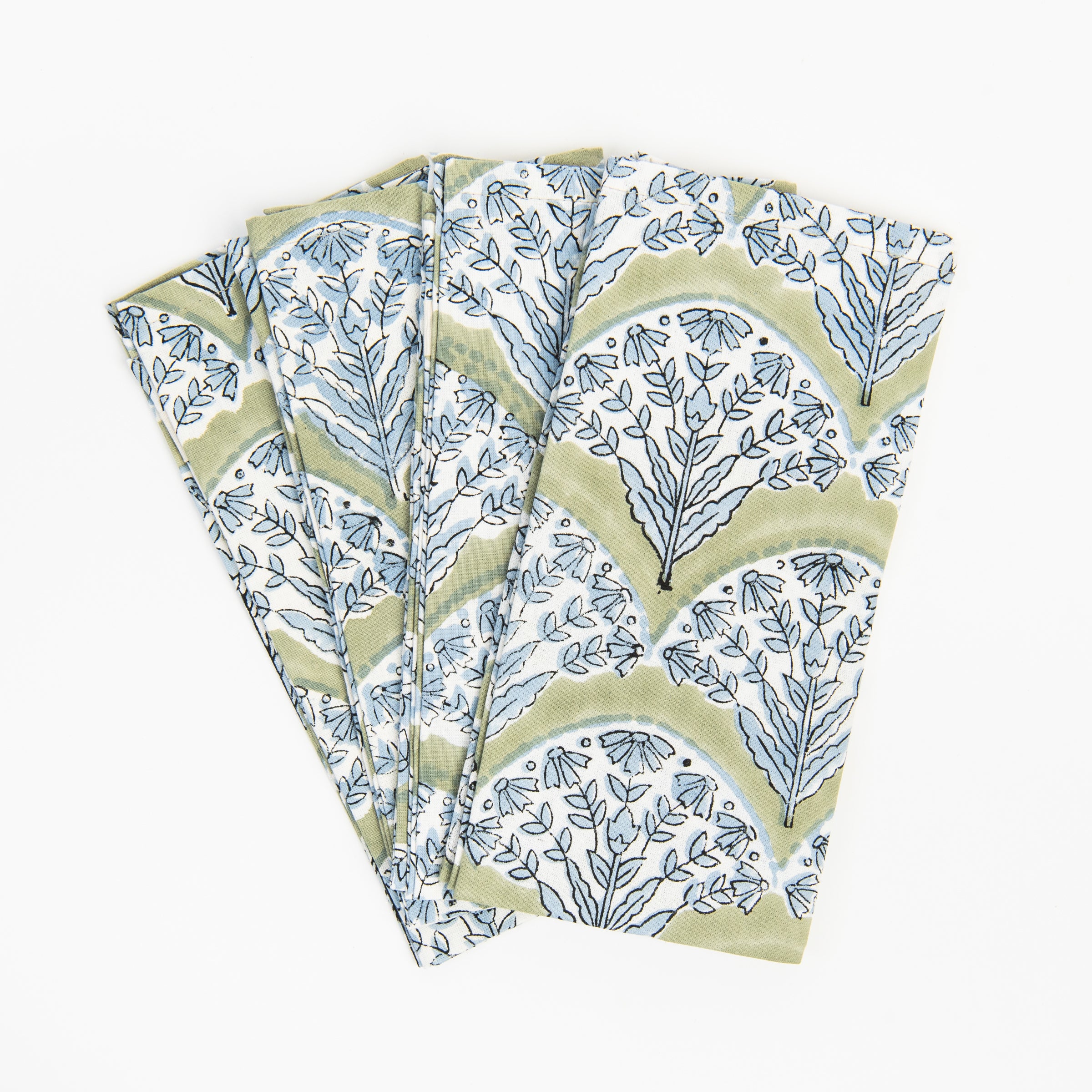 Summer Sage Block Print Napkins, Set of 4 on a white background at Addison West