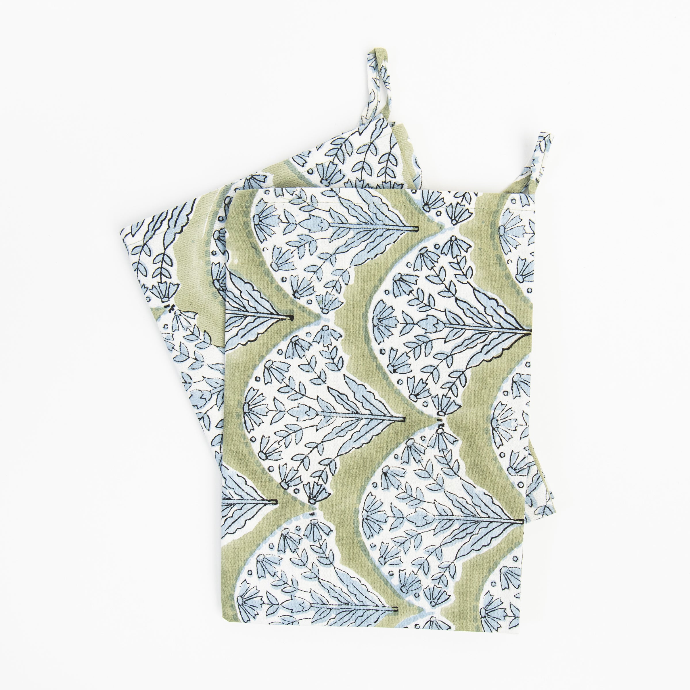Summer Sage Block Print Tea Towels, Set of 2 on a white background at Addison West