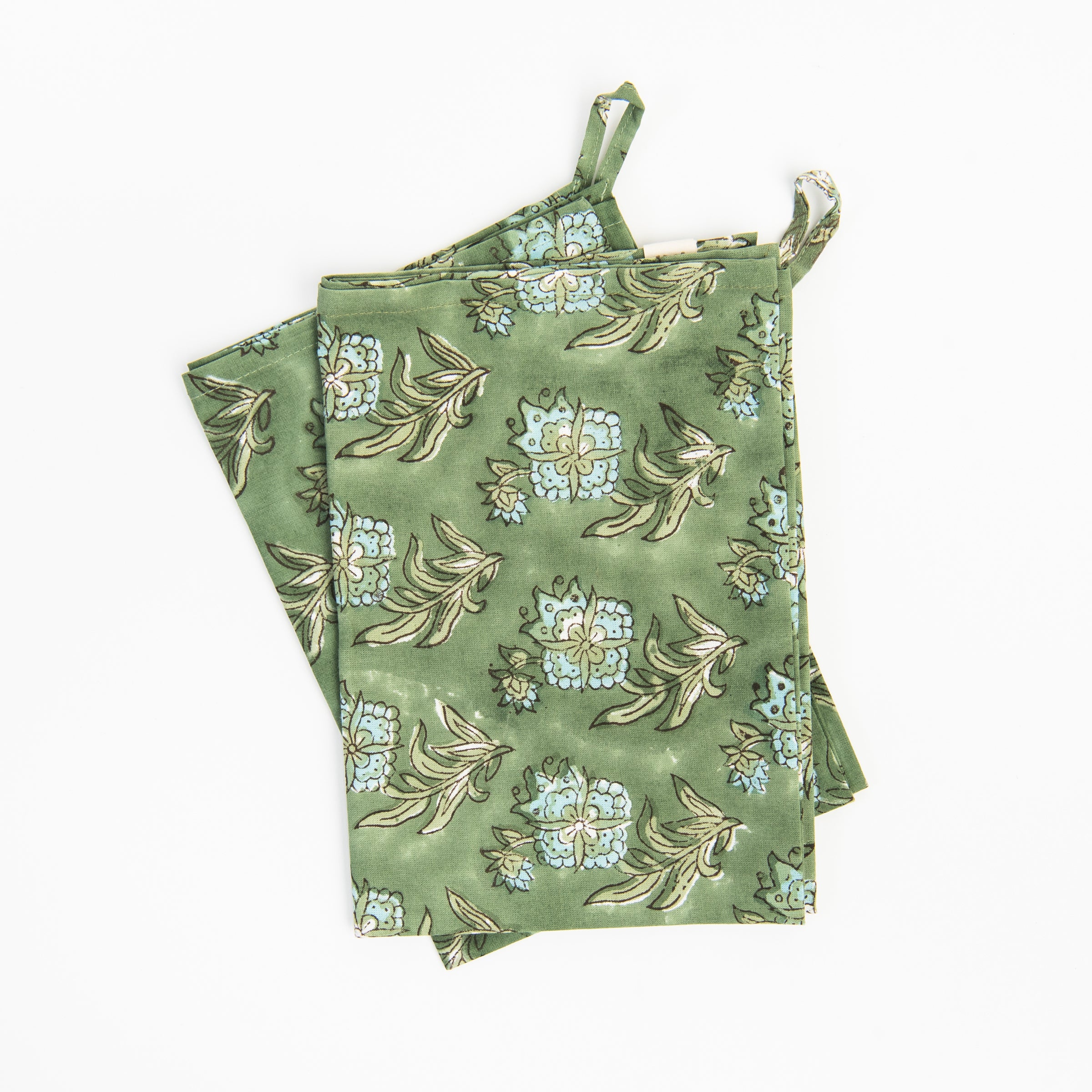 Elowen Block Print Tea Towels, Set of 2 on a white background at Addison West