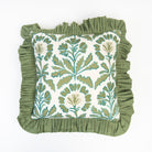 Sage Marigold Ruffle Pillow on a white background at Addison West