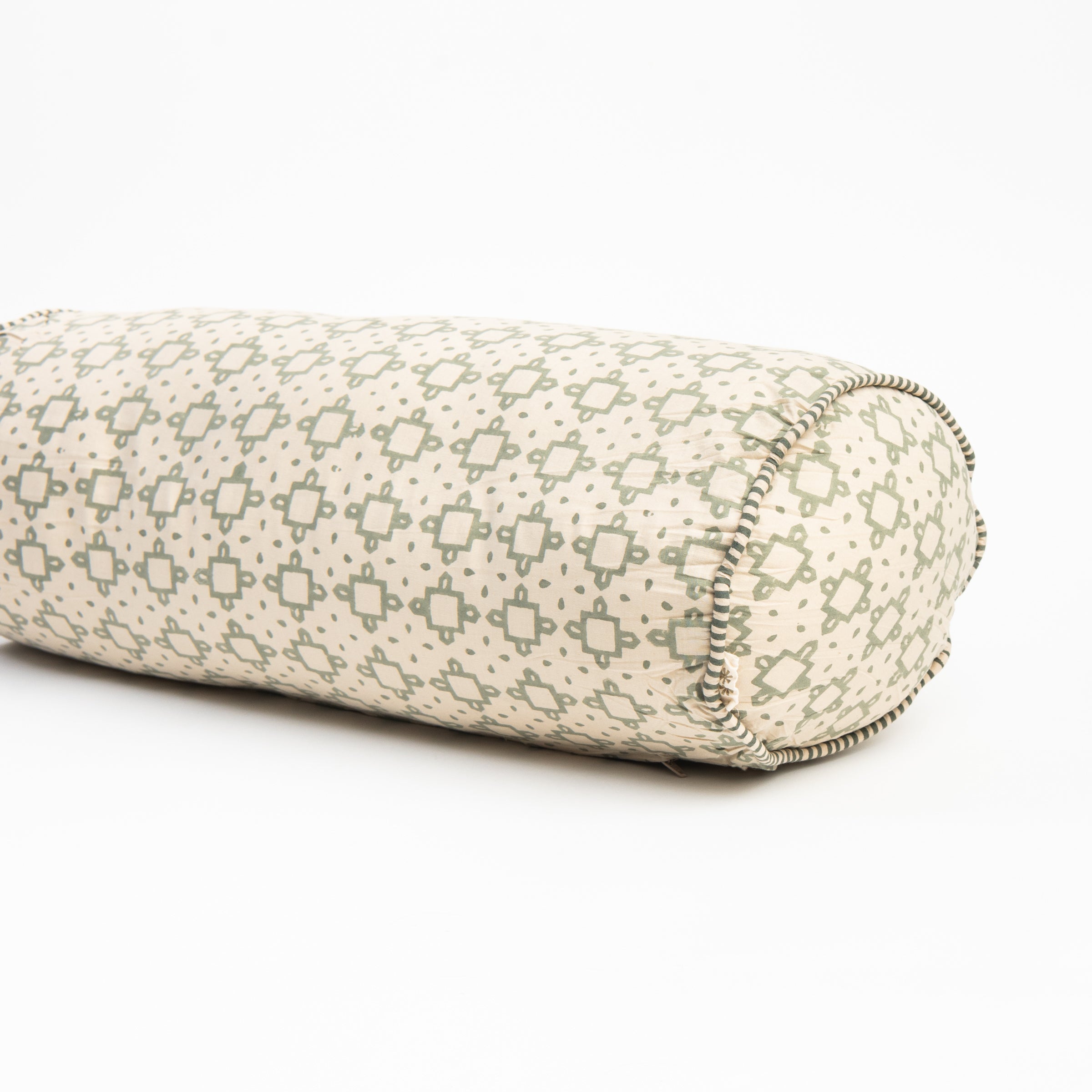 Kiran Block Print Bolster on a white background at Addison West