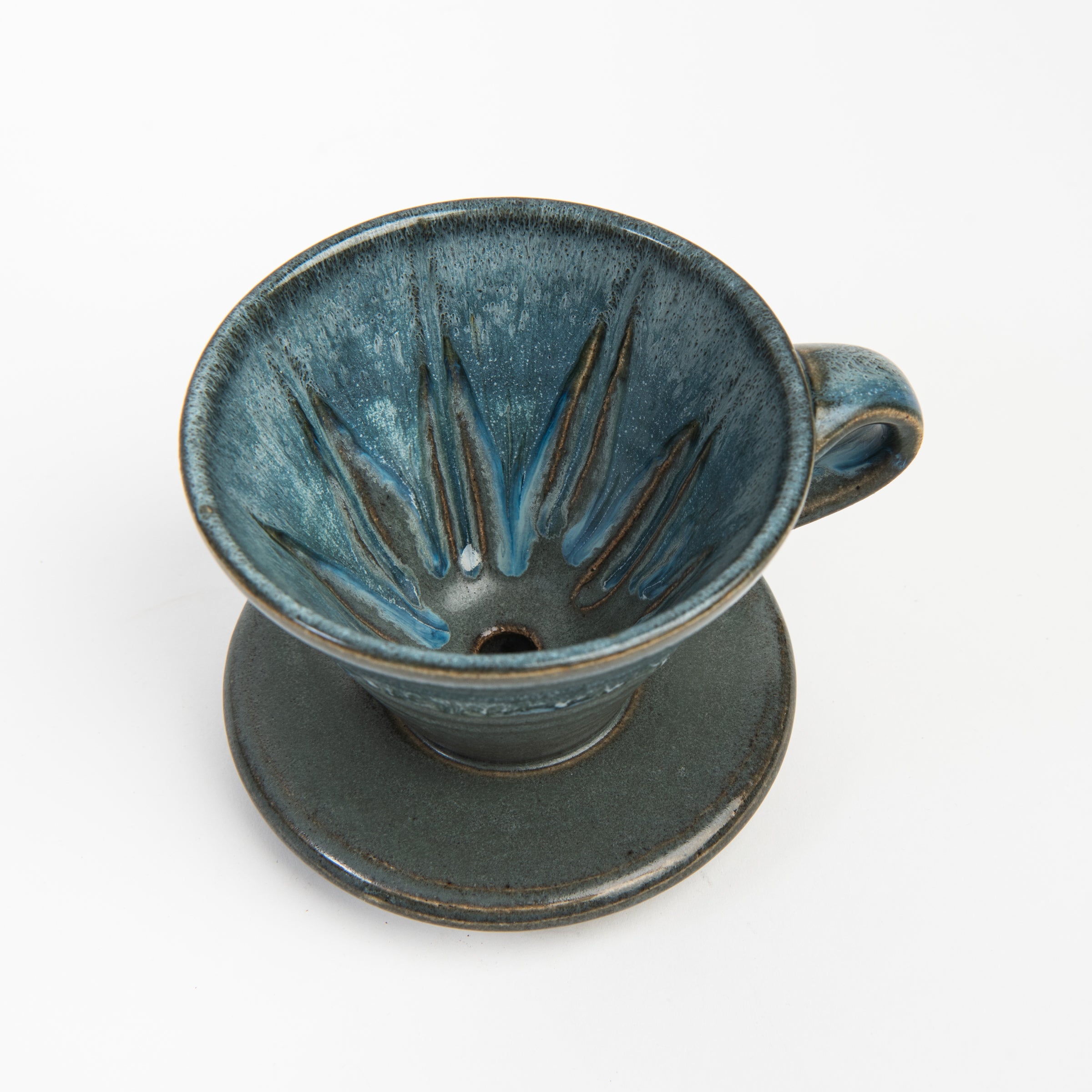 Lakeshore Grey Ceramic Pour Over Coffee Maker on a white background at Addison West