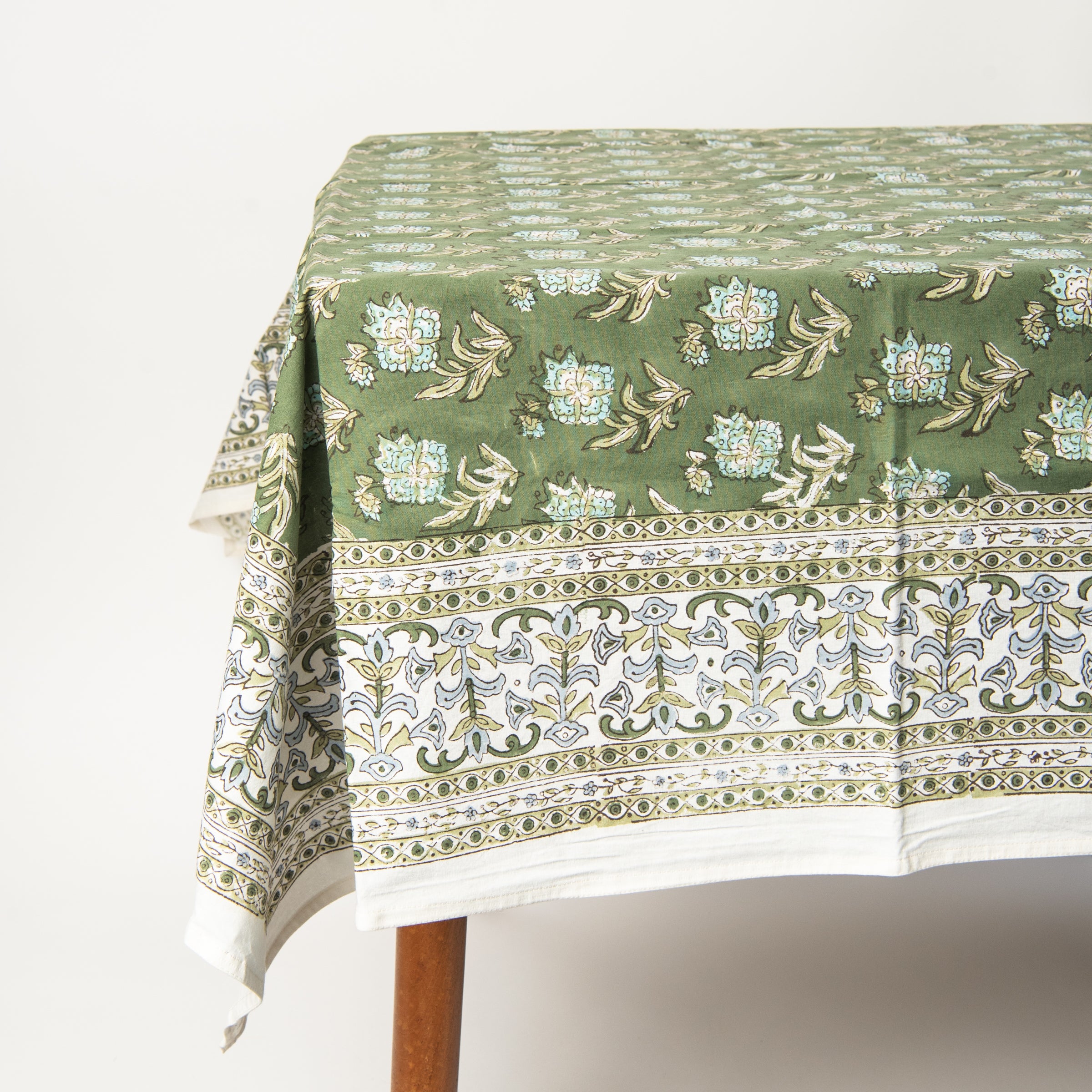 Elowen Block Print Tablecloth on a table at Addison West