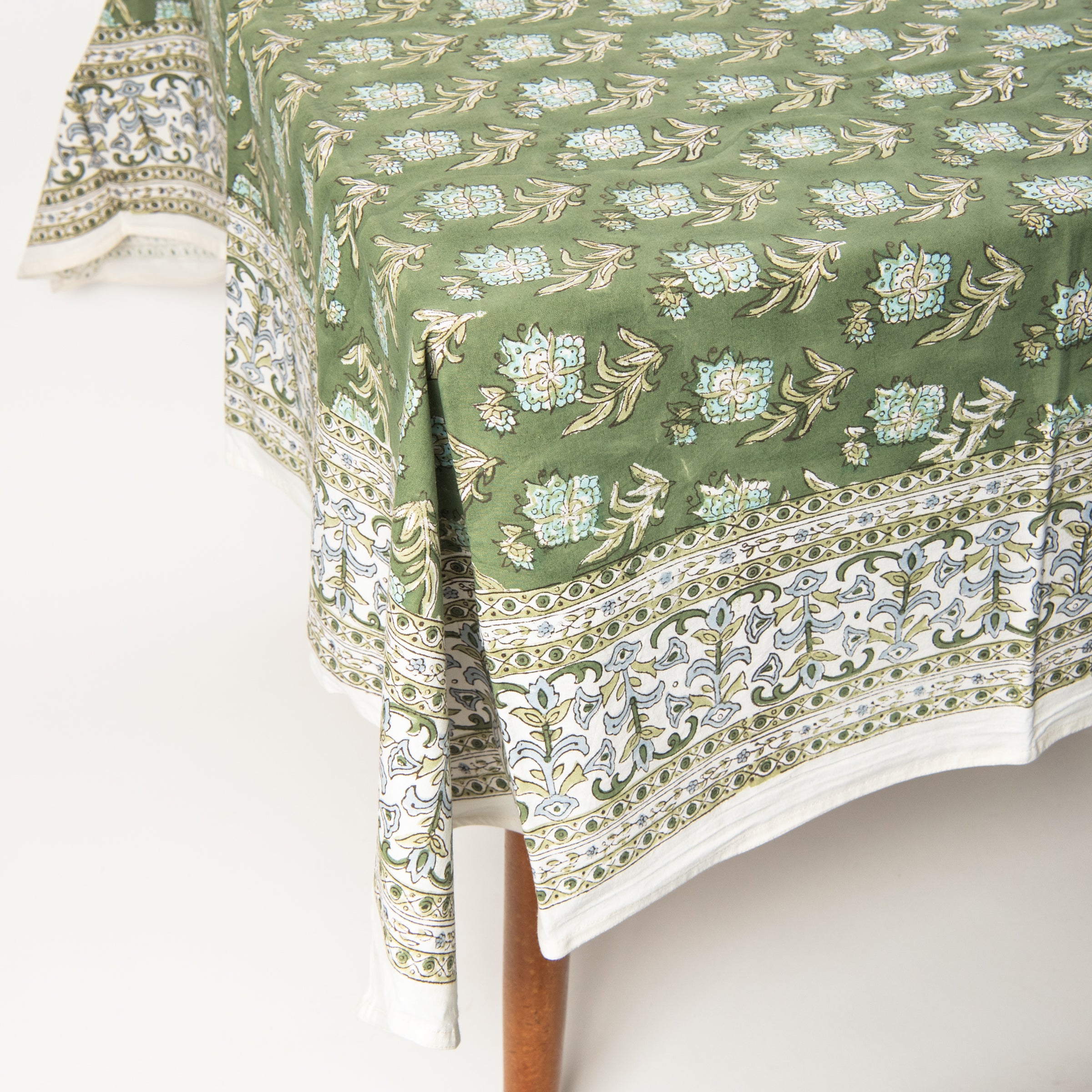 Elowen Block Print Tablecloth on a table at Addison West