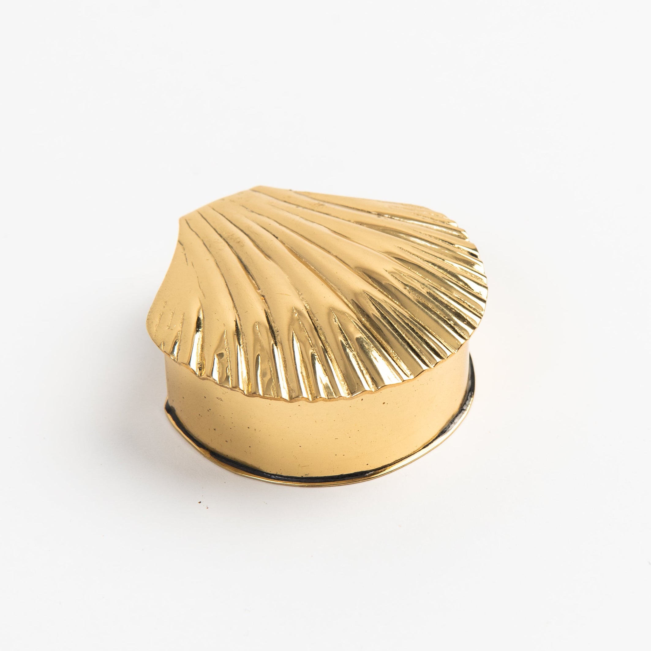 Antiqued Brass Sea Shell Trinket Box on a white background at Addison West