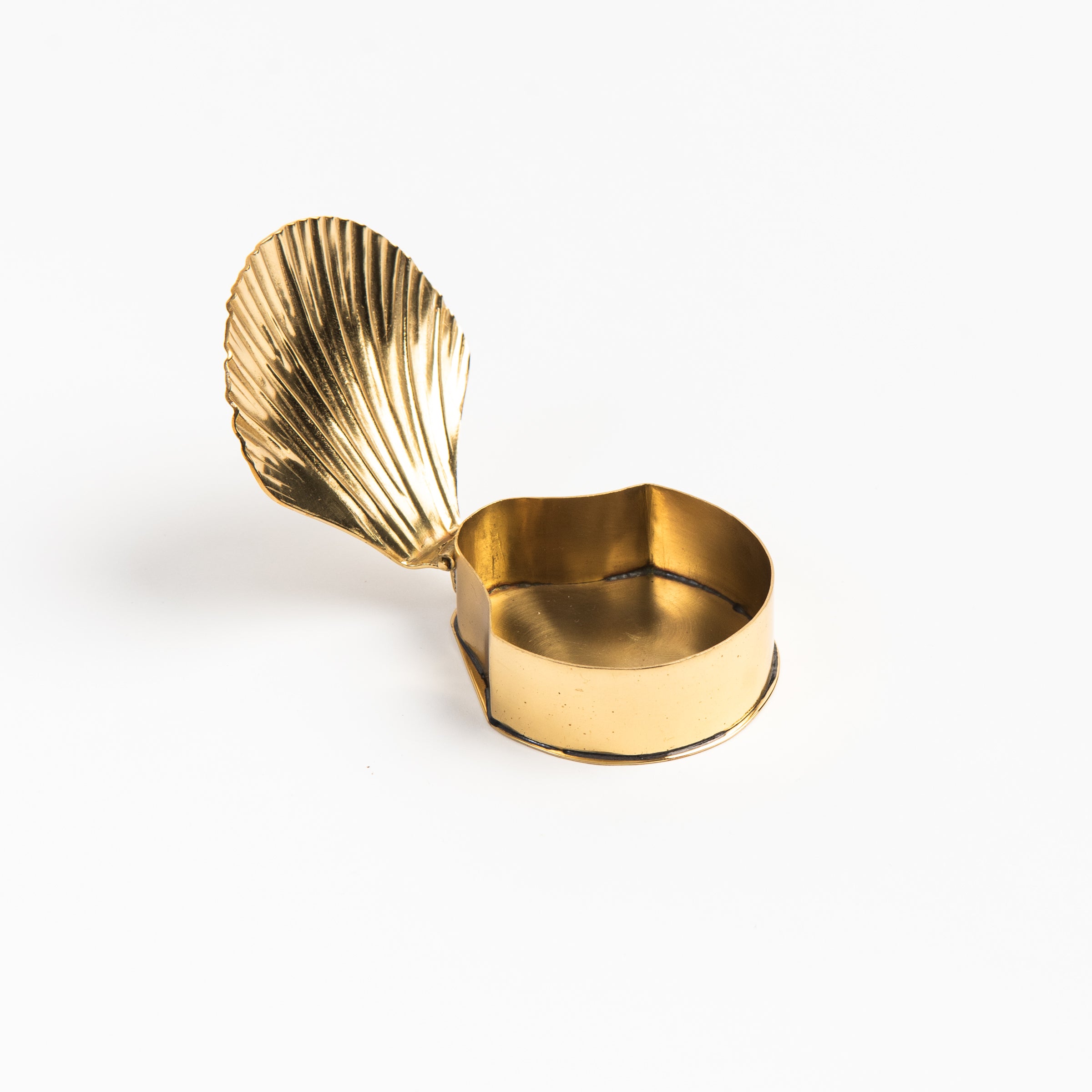 Antiqued Brass Sea Shell Trinket Box on a white background at Addison West