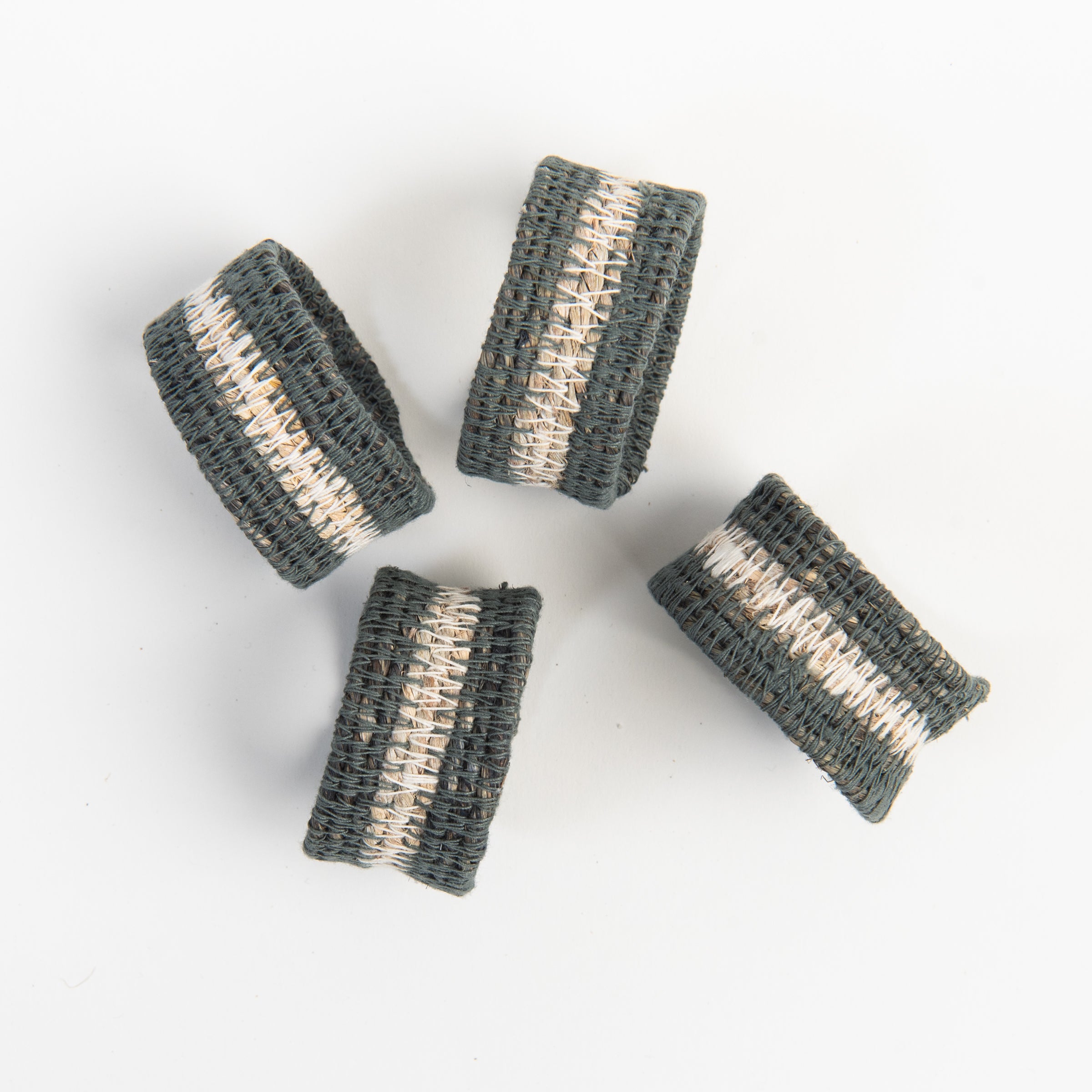 Blue Seagrass Napkin Rings, Set of 4 on a white background at Addison West