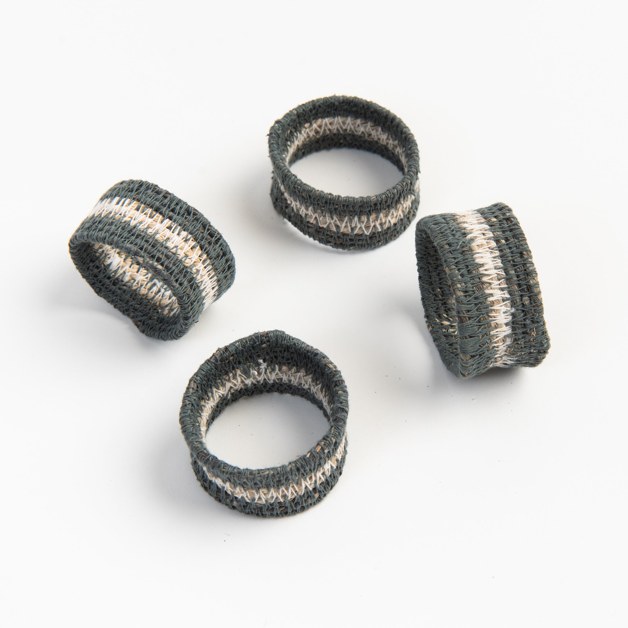 Blue Seagrass Napkin Rings, Set of 4 on a white background at Addison West