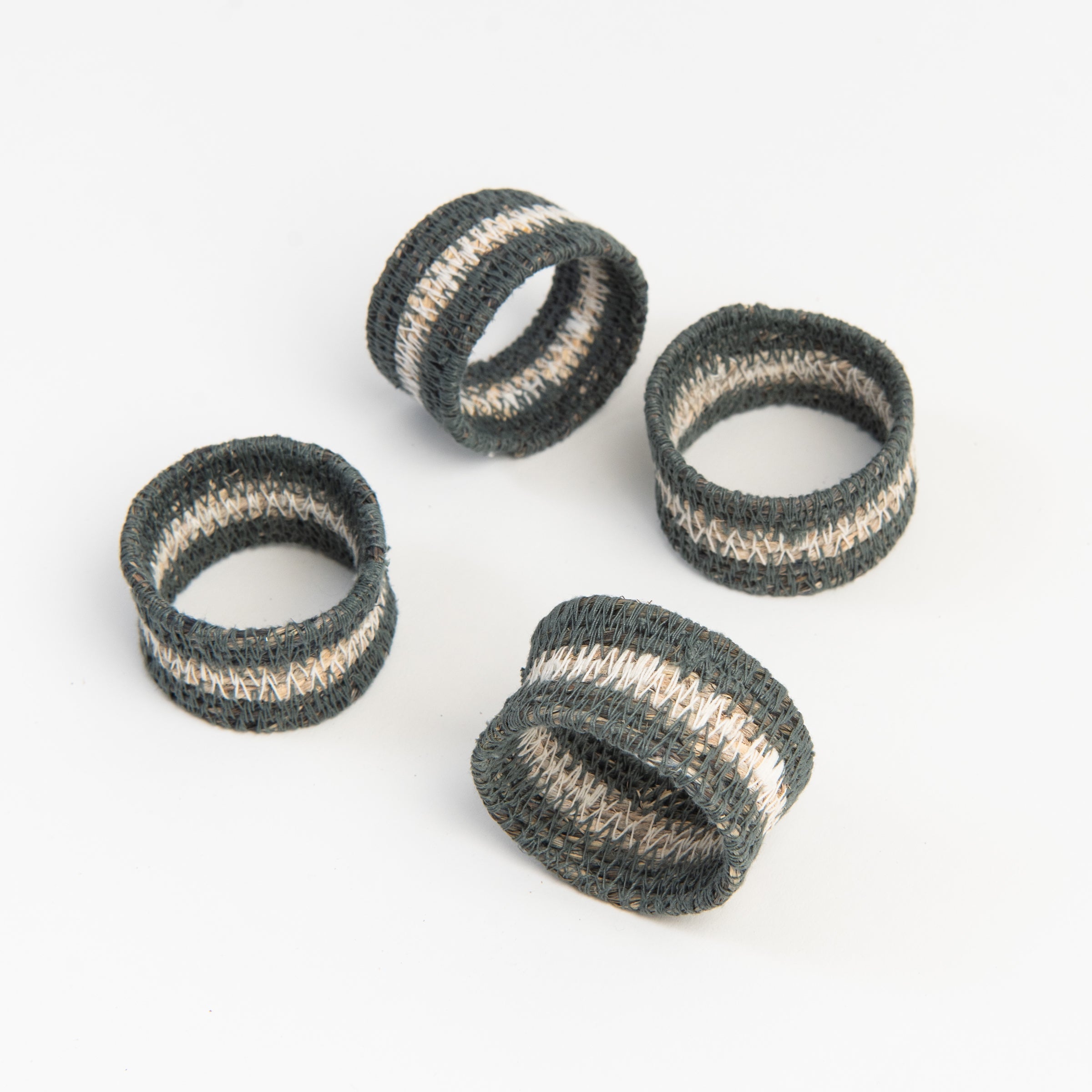 Blue Seagrass Napkin Rings, Set of 4 on a white background at Addison West
