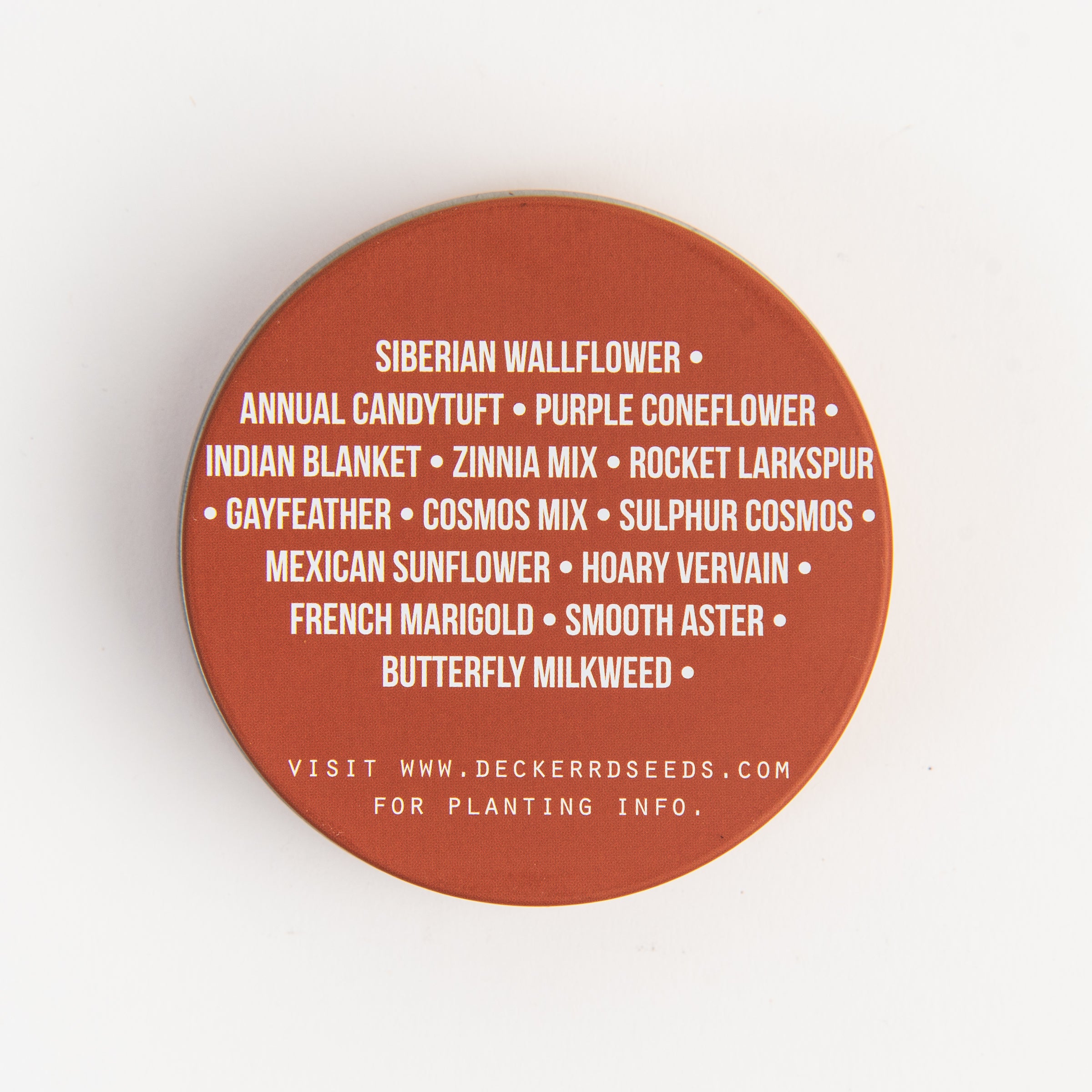 Wildflower Seeds 'Monarch Butterfly Mix' tin on a white background at Addison West