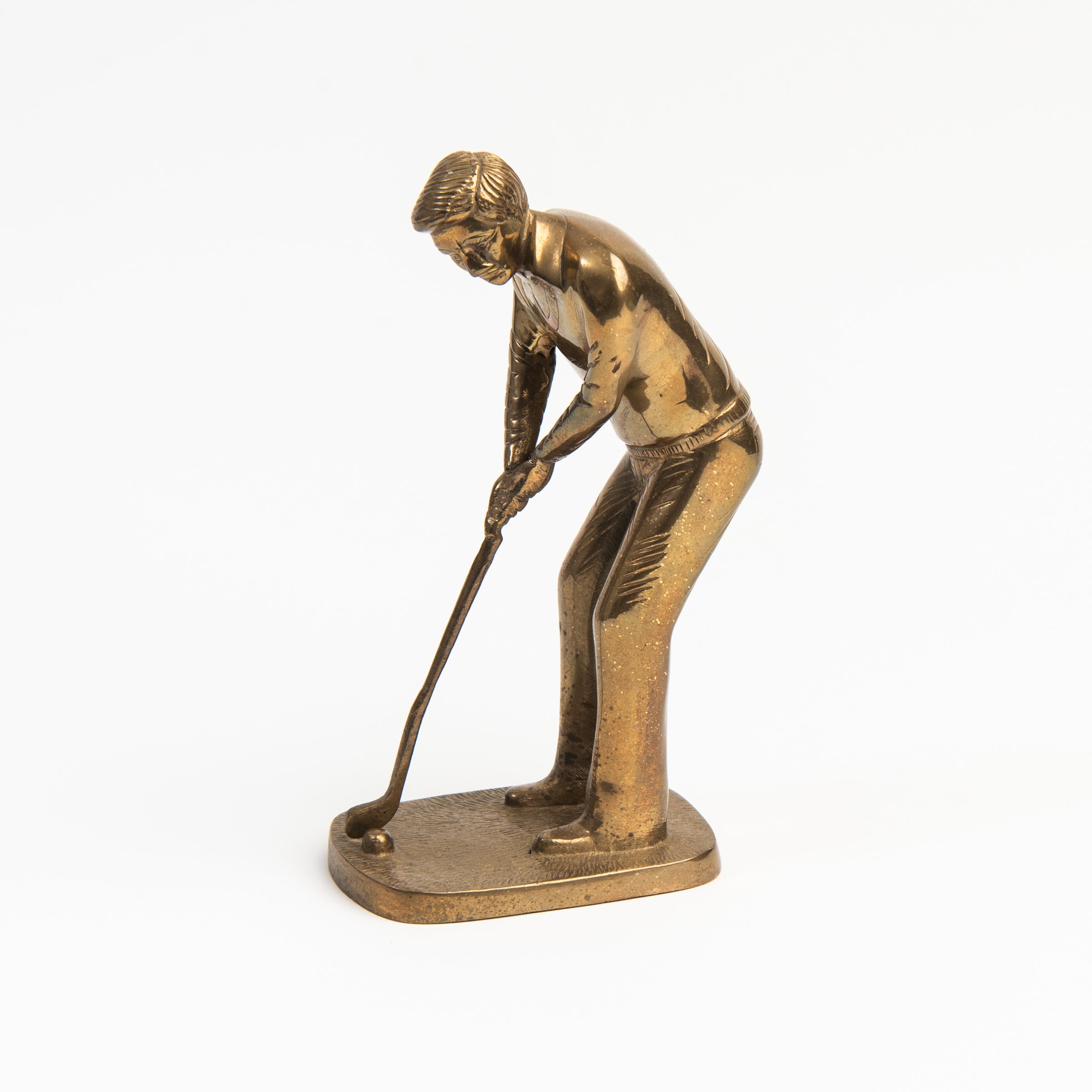 Vintage Brass Golfer on a white background at Addison West