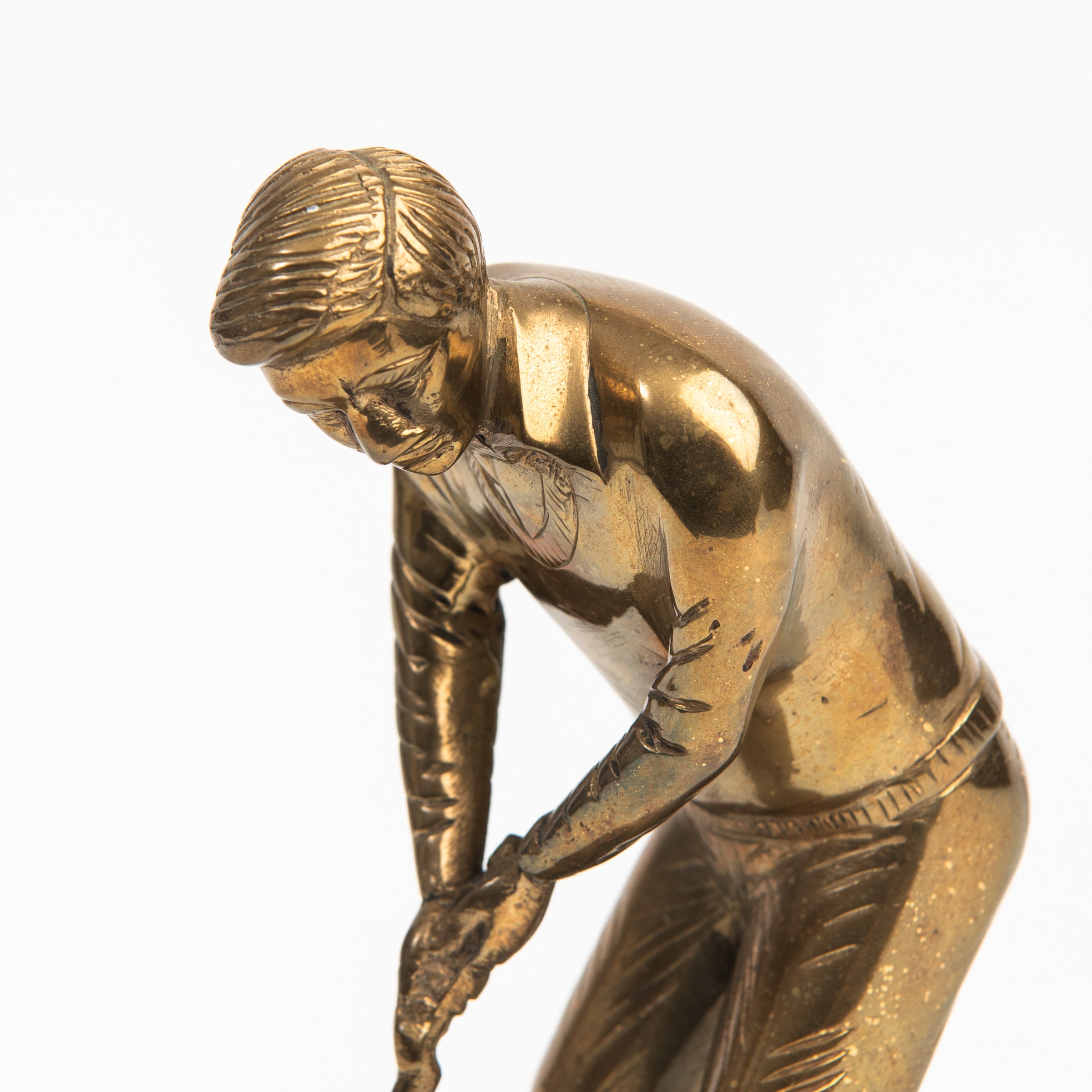 Vintage Brass Golfer on a white background at Addison West