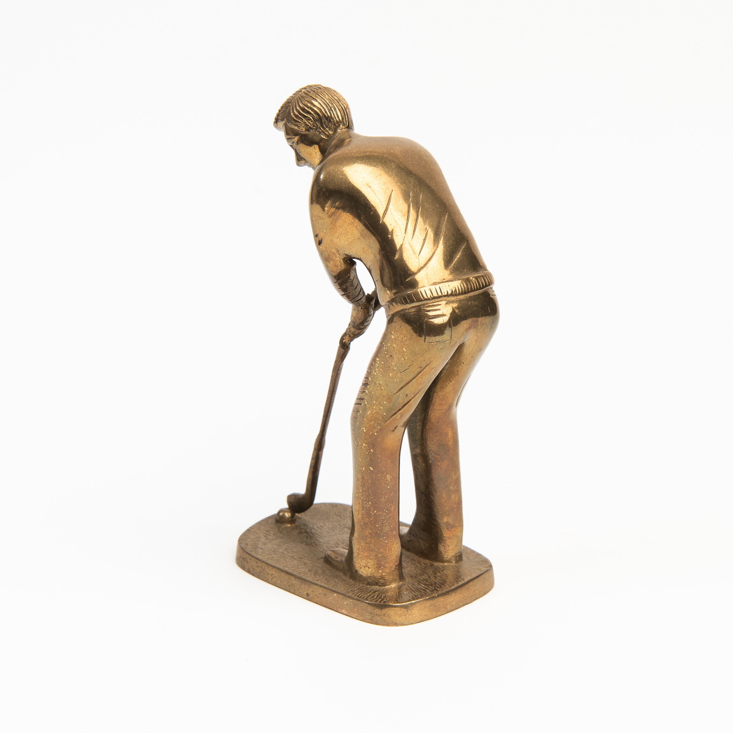 Vintage Brass Golfer on a white background at Addison West