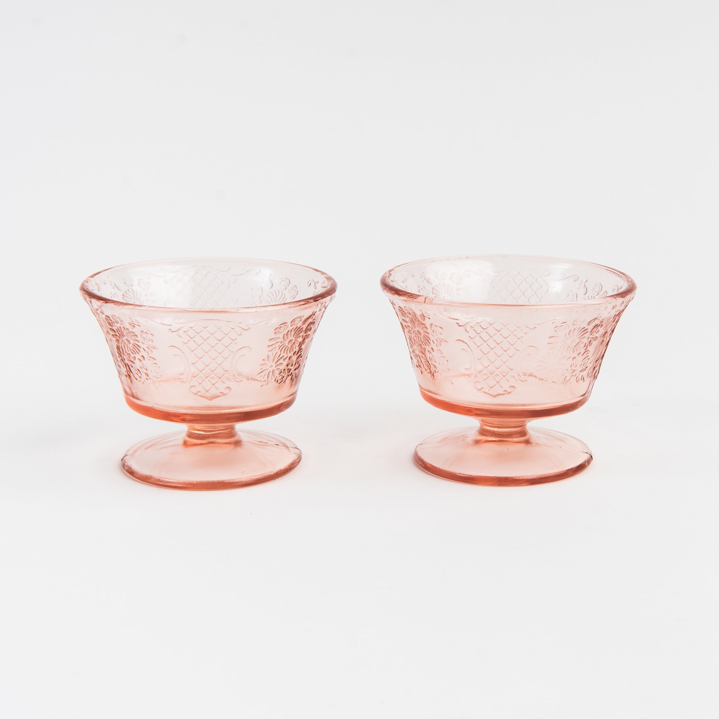 Vintage Depression Glass Footed Cups, Set of 2 on a white background at Addison West