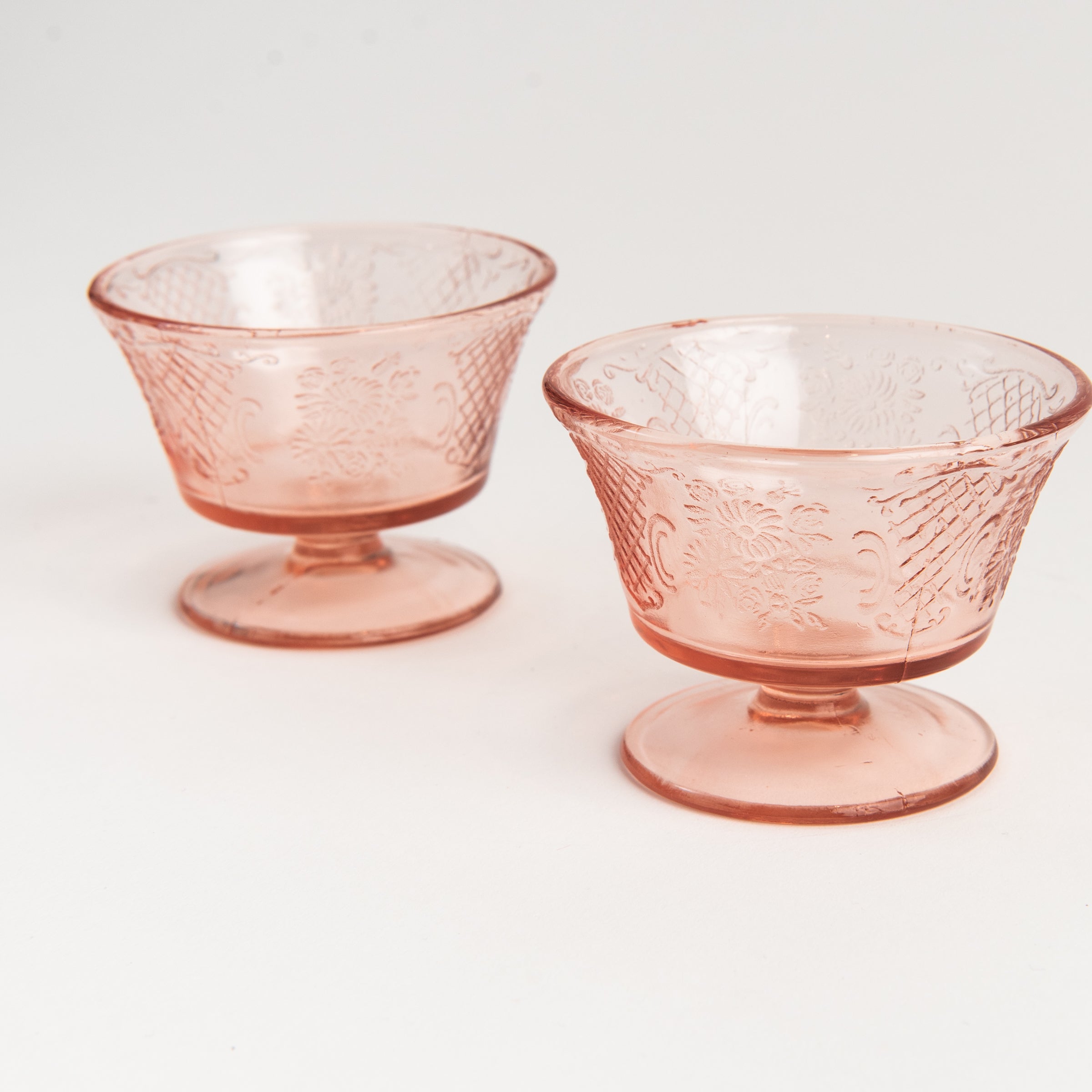 Vintage Depression Glass Footed Cups, Set of 2 on a white background at Addison West